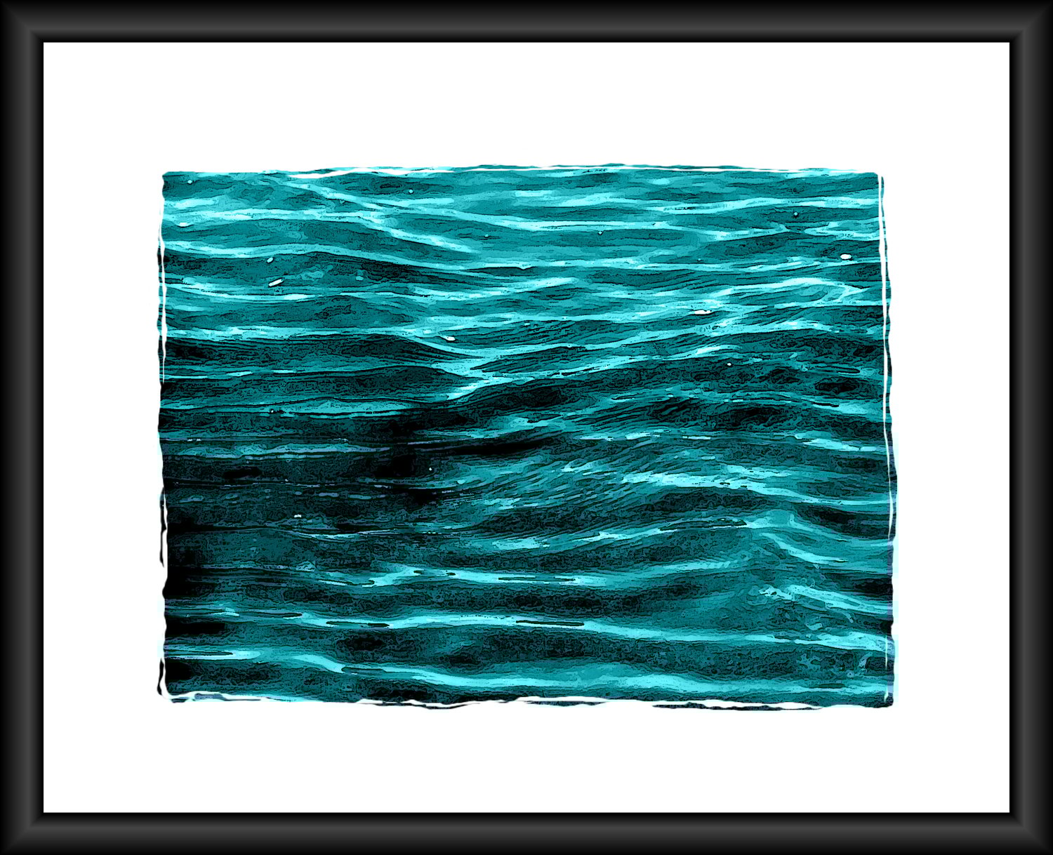 framed picture of artwork of teal sea water with rippling waves