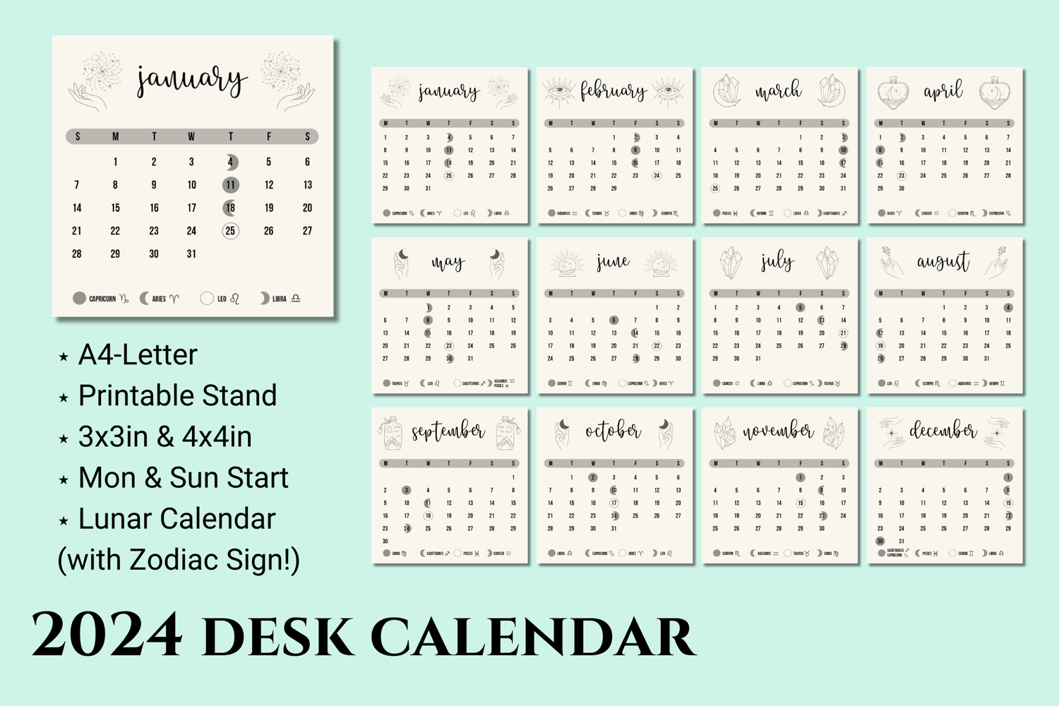 Printable A4 Desk Calendar