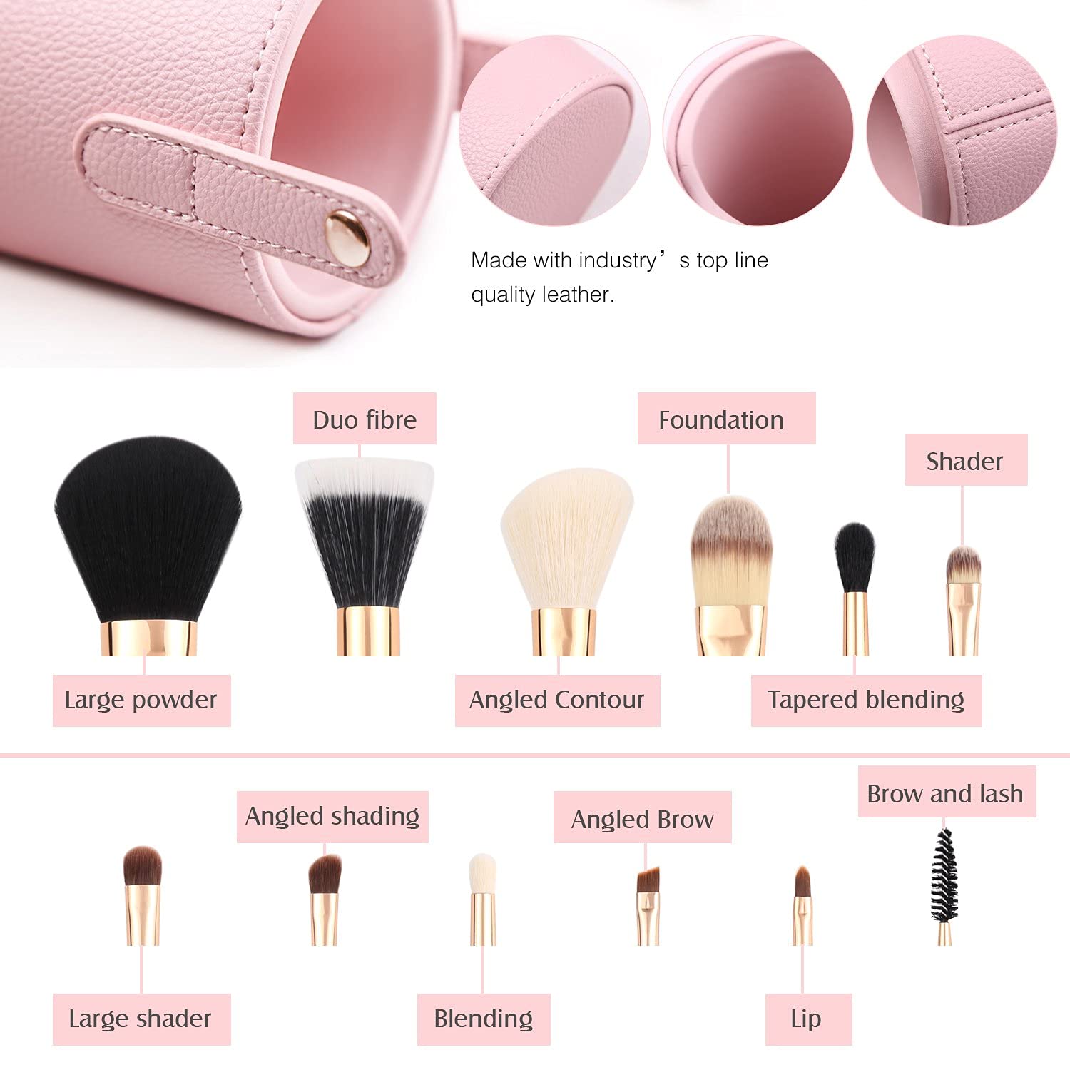 Pink Makeup Brush Set with Gift Storage Case - Jessup