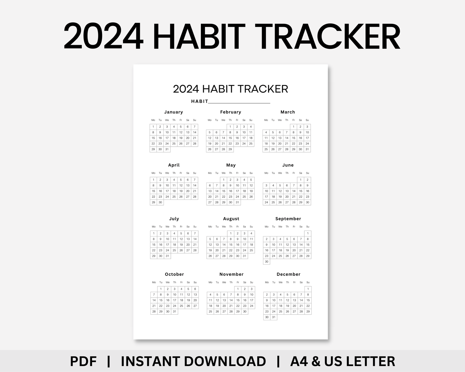 2024 Habit Tracker, Printable Tracker, Coloring Calendar, Year Habit  Tracker, Calender Habit, Goal Tracker, Routine Tracker, Daily Routine,  Calendar Tracker - Payhip