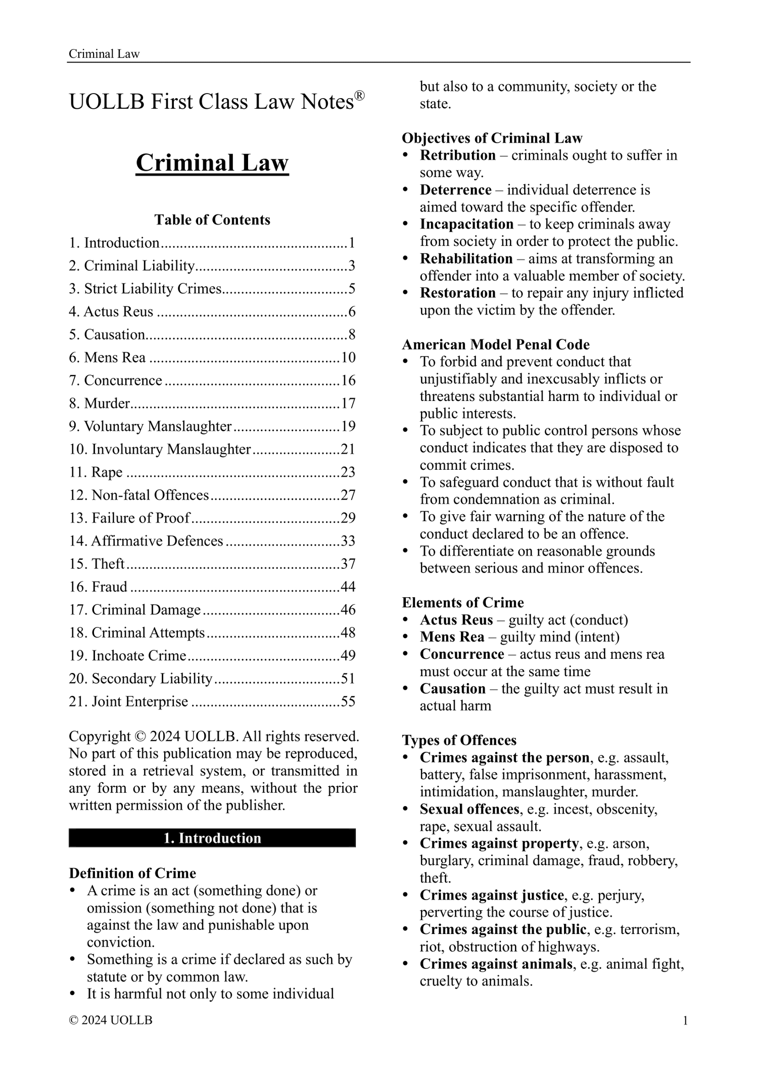 UOLLB First Class Law Notes