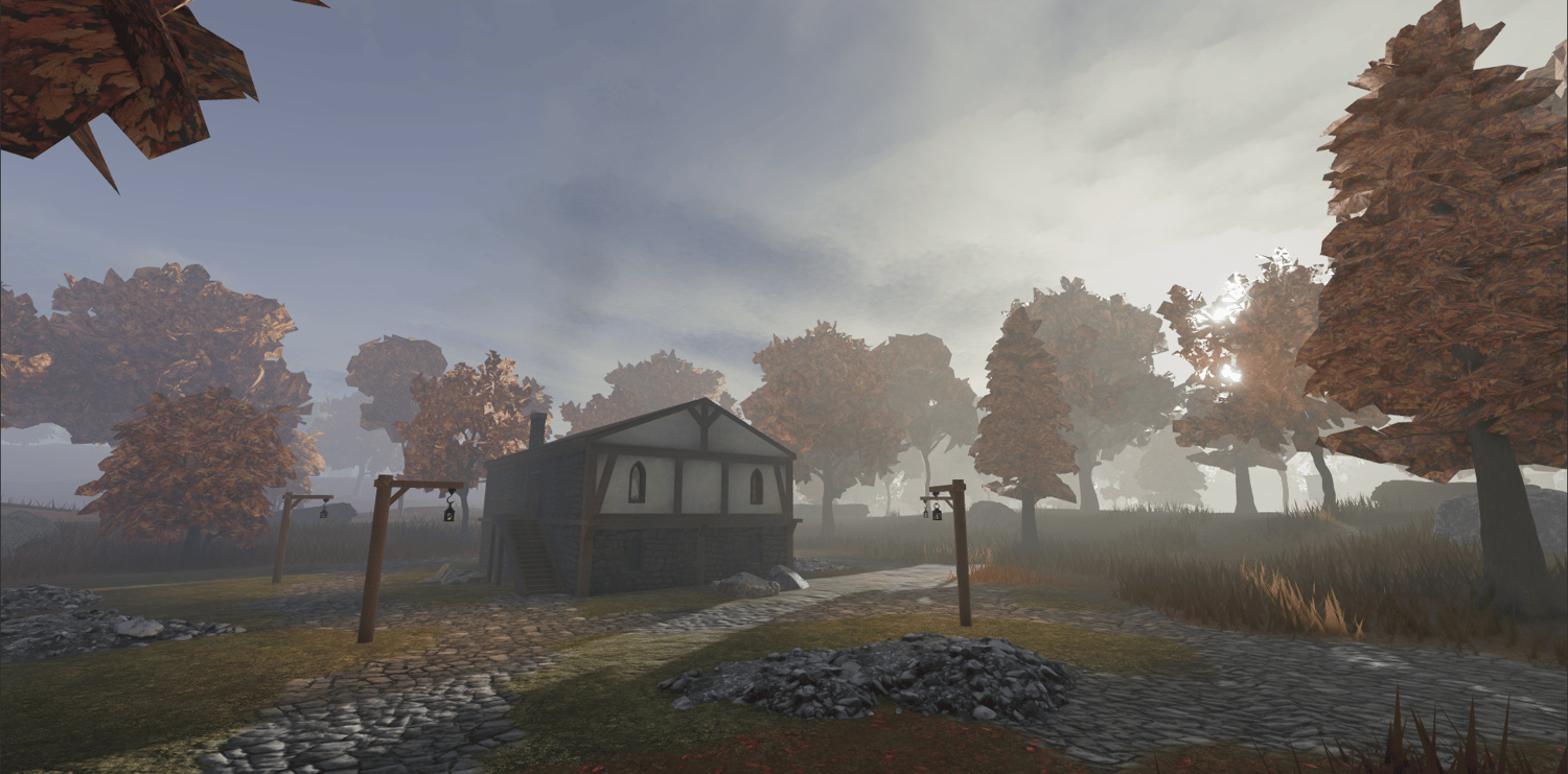 Vibrant autumnal foliage and scenic landscapes in the Medieval Autumn Map for Roblox.