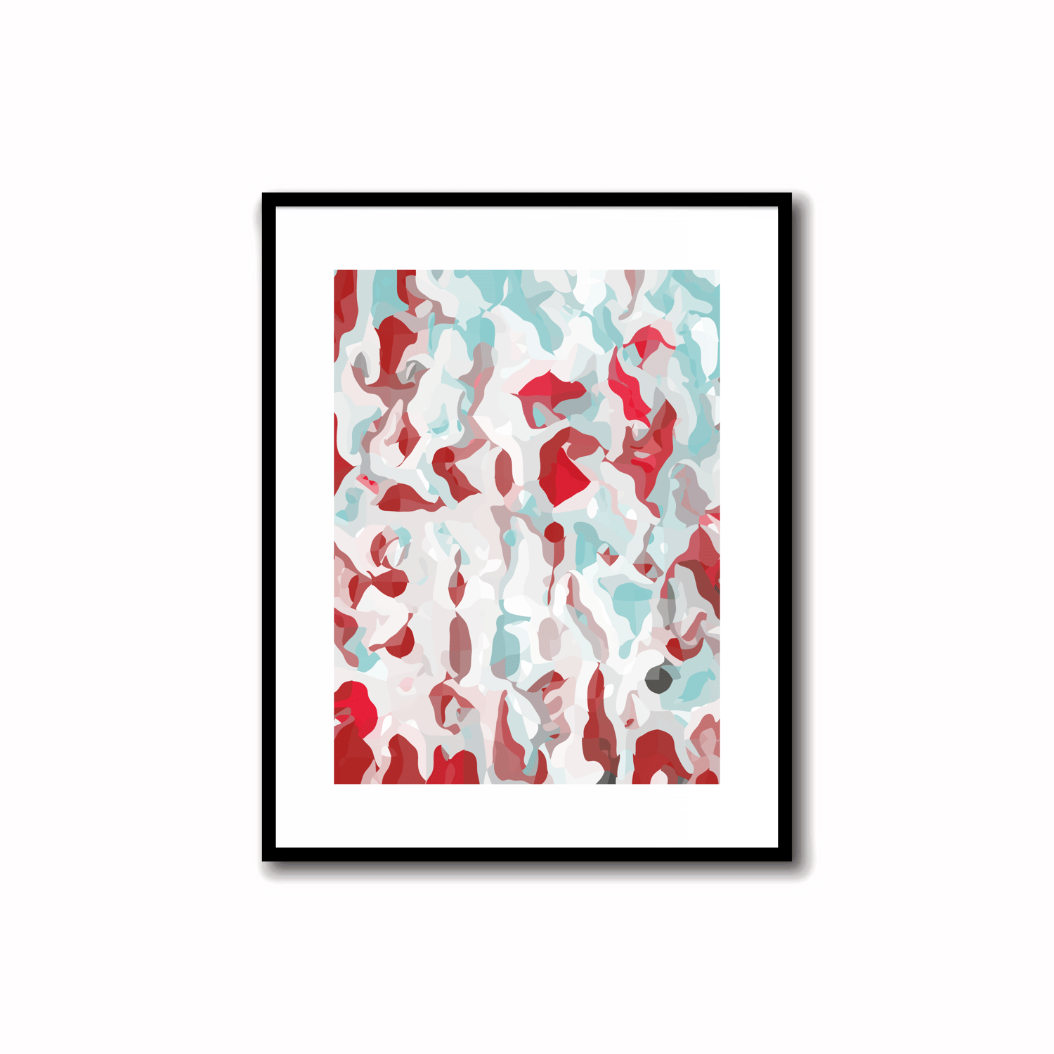 Dynamic and vibrant modern abstract art prints in Firebrick Red, Alabaster, Light Steel Blue, Arctic Charcoal, and Crimson Glory. Perfect for wall, desk, and shelf decor.