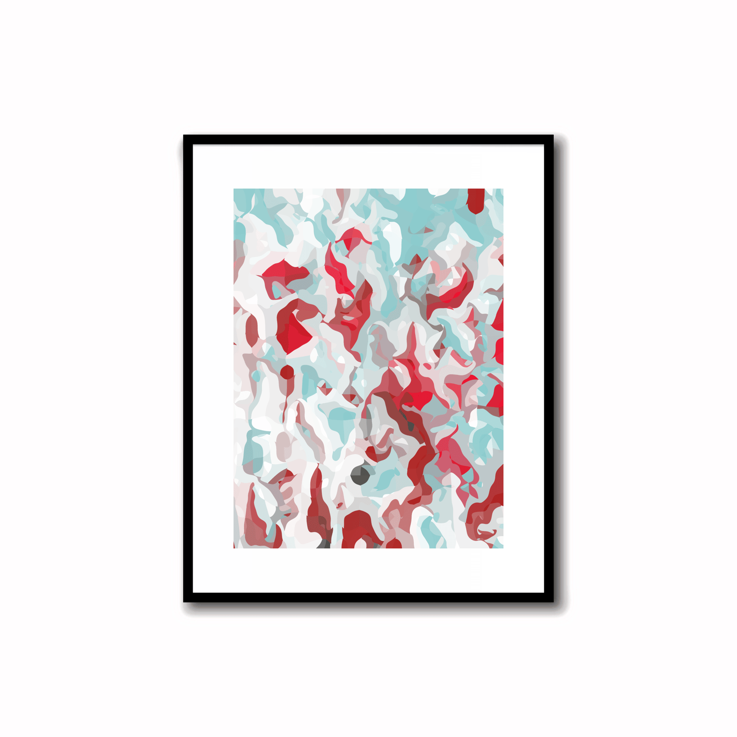Dynamic and ethereal modern abstract art prints in Firebrick Red, Alabaster, Light Steel Blue, Arctic Charcoal, and Crimson Glory. Perfect for wall, desk, and shelf decor.