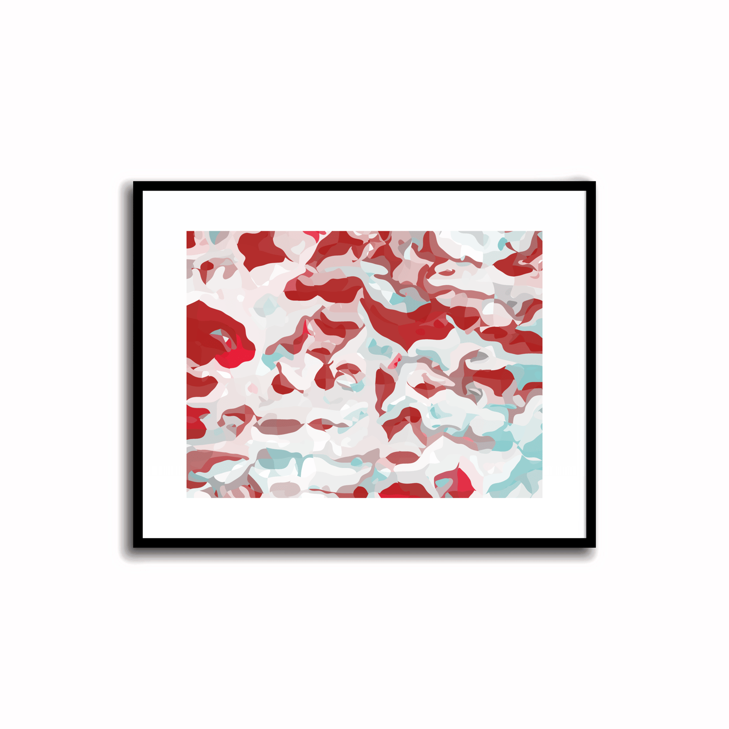 Dynamic and ethereal modern abstract art prints in Firebrick Red, Alabaster, Light Steel Blue, Arctic Charcoal, and Crimson Glory. Perfect for wall, desk, and shelf decor.
