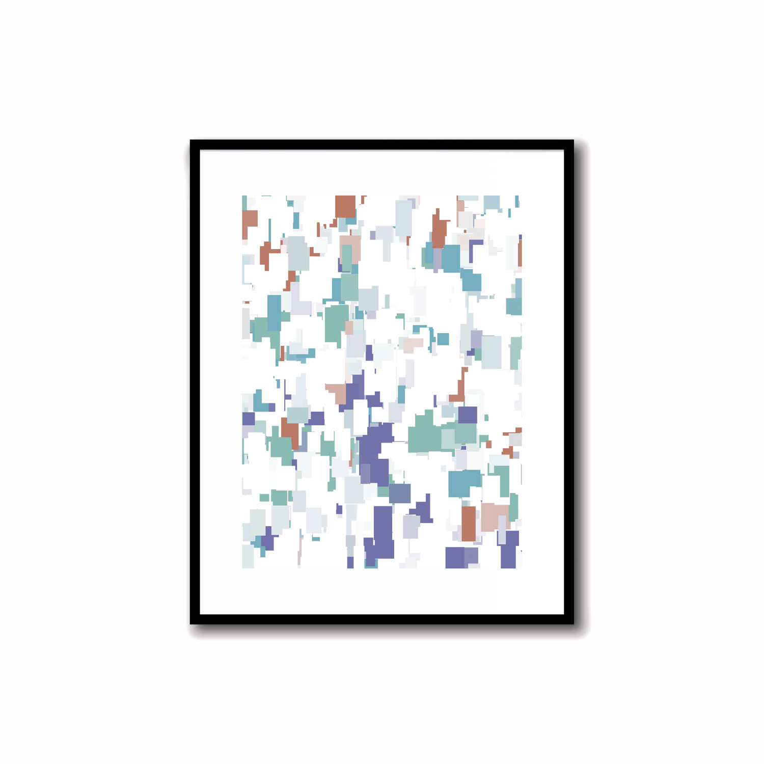 Bright and modern abstract printable art in Periwinkle Blue, Terra Cotta, Sky Blue, and Silver Sage colors. Ideal for wall, desk, and shelf decor.