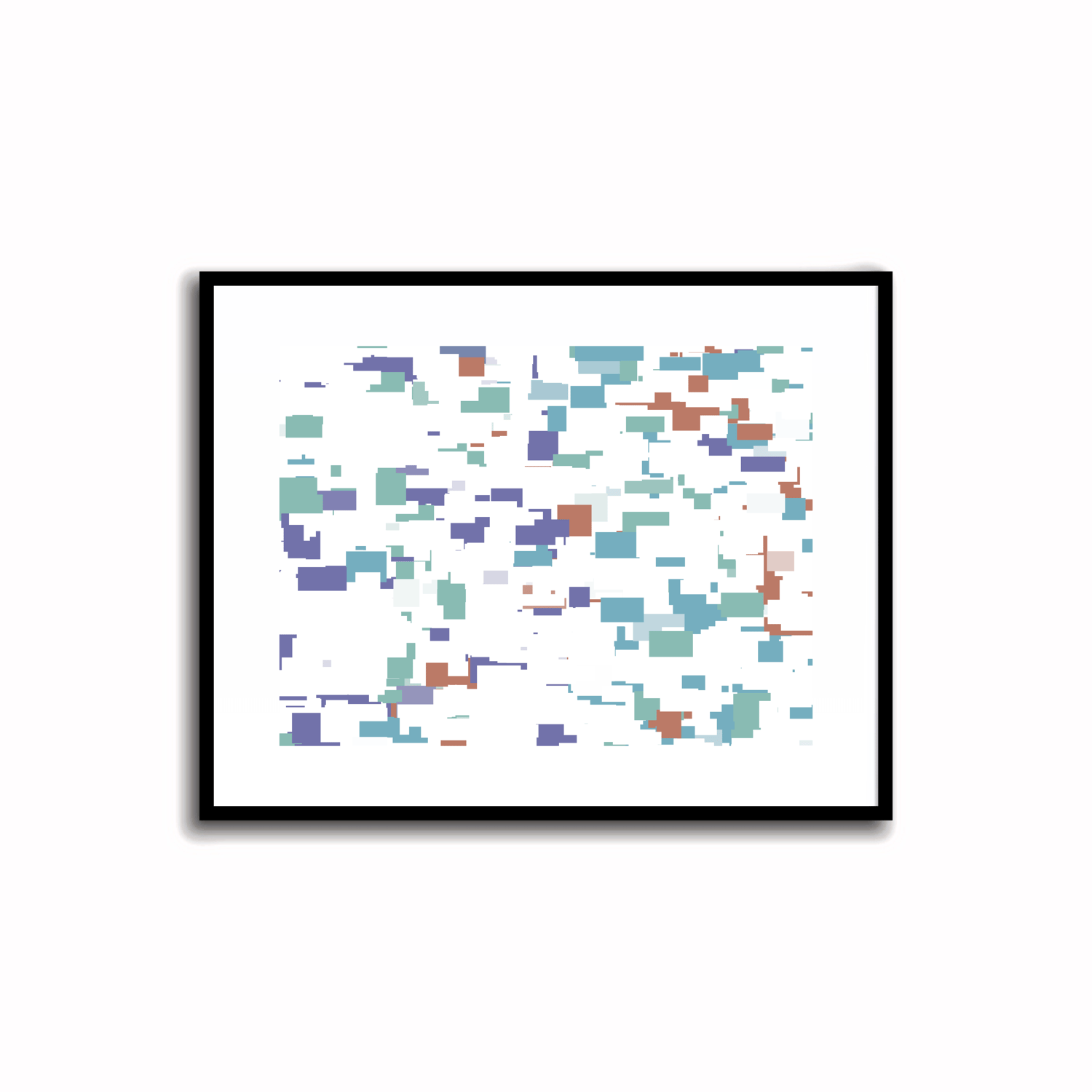 Bright and modern abstract printable art in Periwinkle Blue, Terra Cotta, Sky Blue, and Silver Sage colors. Perfect for wall, desk, and shelf decor.