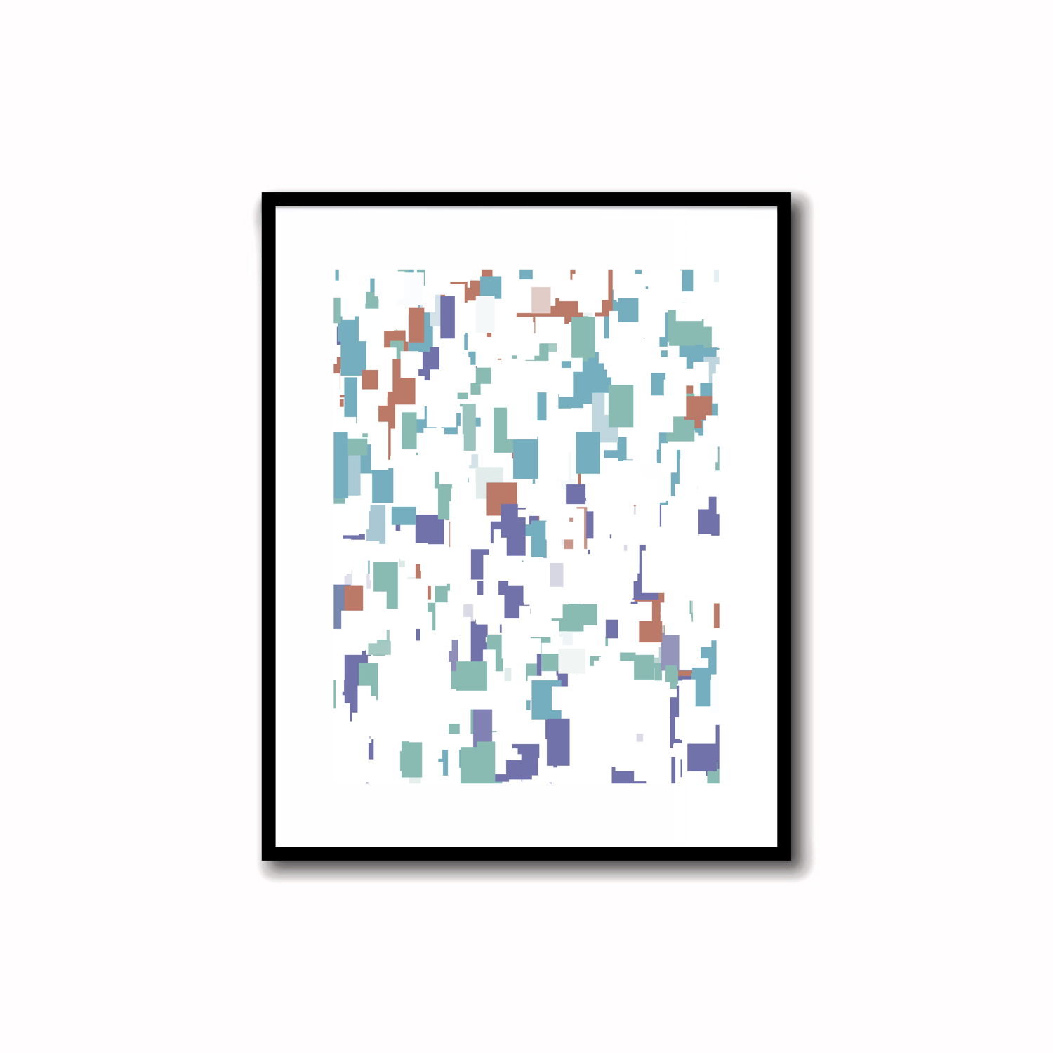 Bright and modern abstract printable art in Periwinkle Blue, Terra Cotta, Sky Blue, and Silver Sage colors. Perfect for wall, desk, and shelf decor.