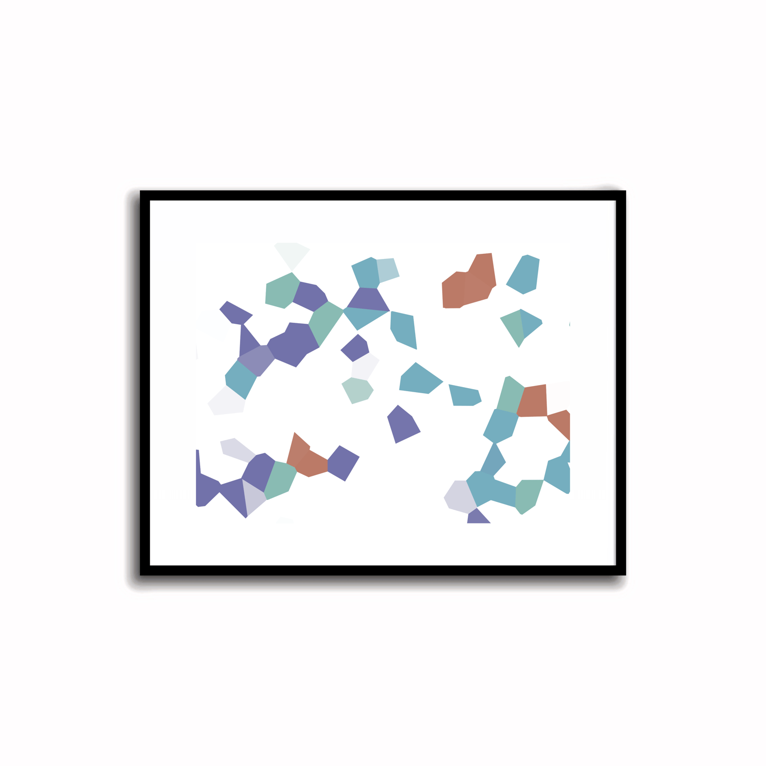 Bright and modern abstract printable art in Periwinkle Blue, Terra Cotta, Sky Blue, and Silver Sage colors. Perfect for wall, desk, and shelf decor.