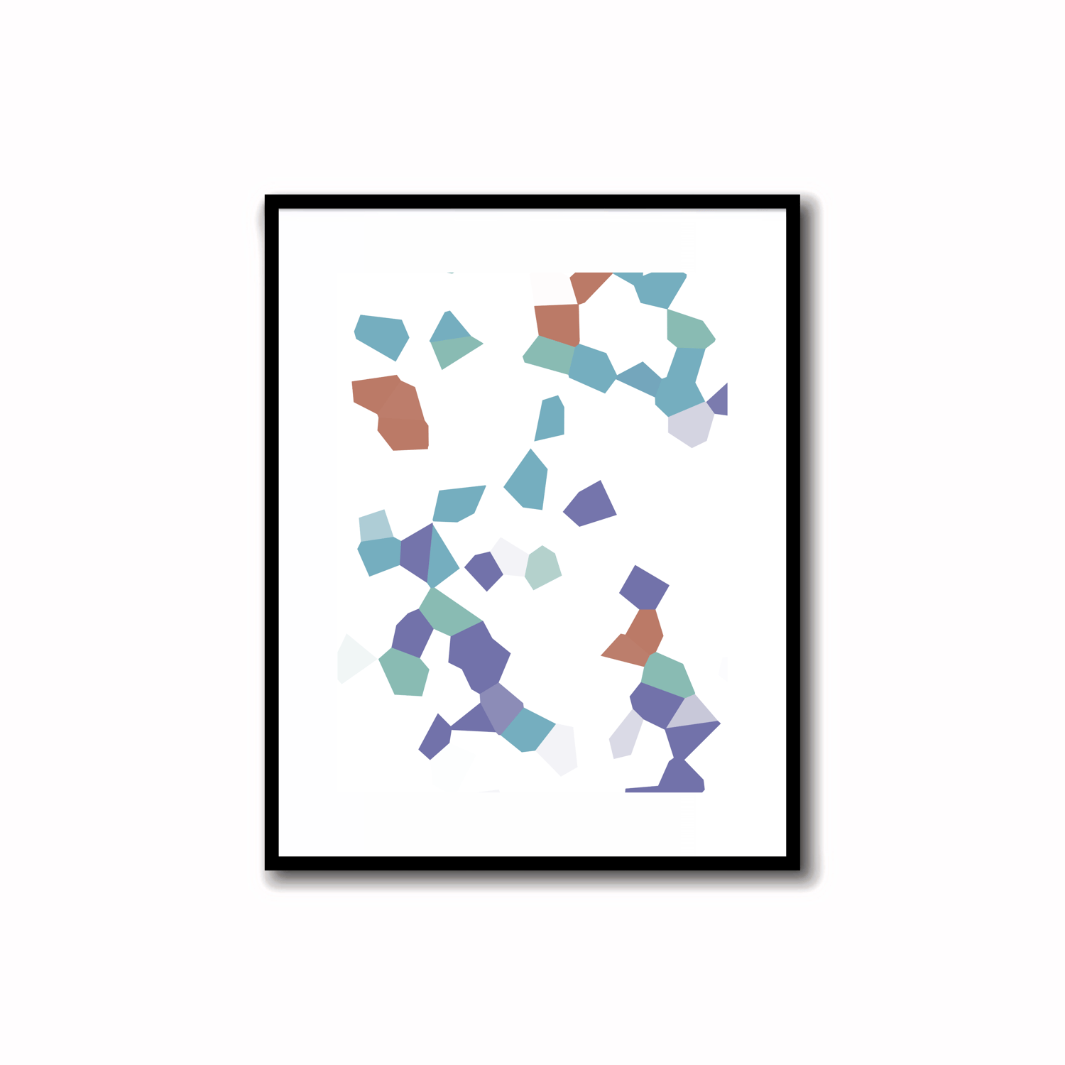 Bright and modern abstract printable art in Periwinkle Blue, Terra Cotta, Sky Blue, and Silver Sage colors. Perfect for wall, desk, and shelf decor.