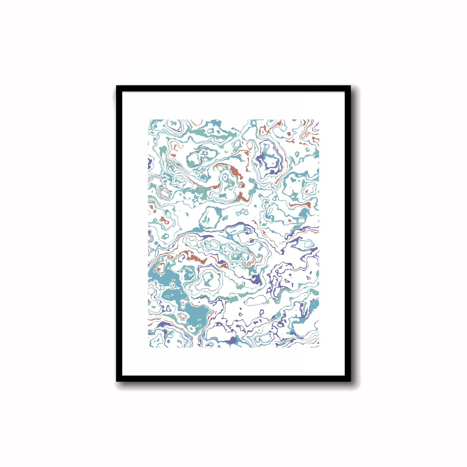 Bright and modern abstract printable art in Periwinkle Blue, Terra Cotta, Sky Blue, and Silver Sage colors. Perfect for wall, desk, and shelf decor.