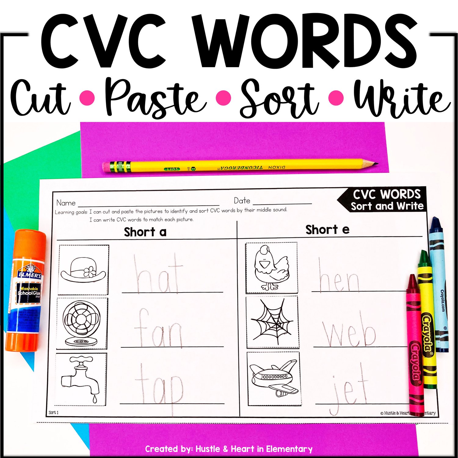 Science of reading aligned CVC word sort and write activity for K-1