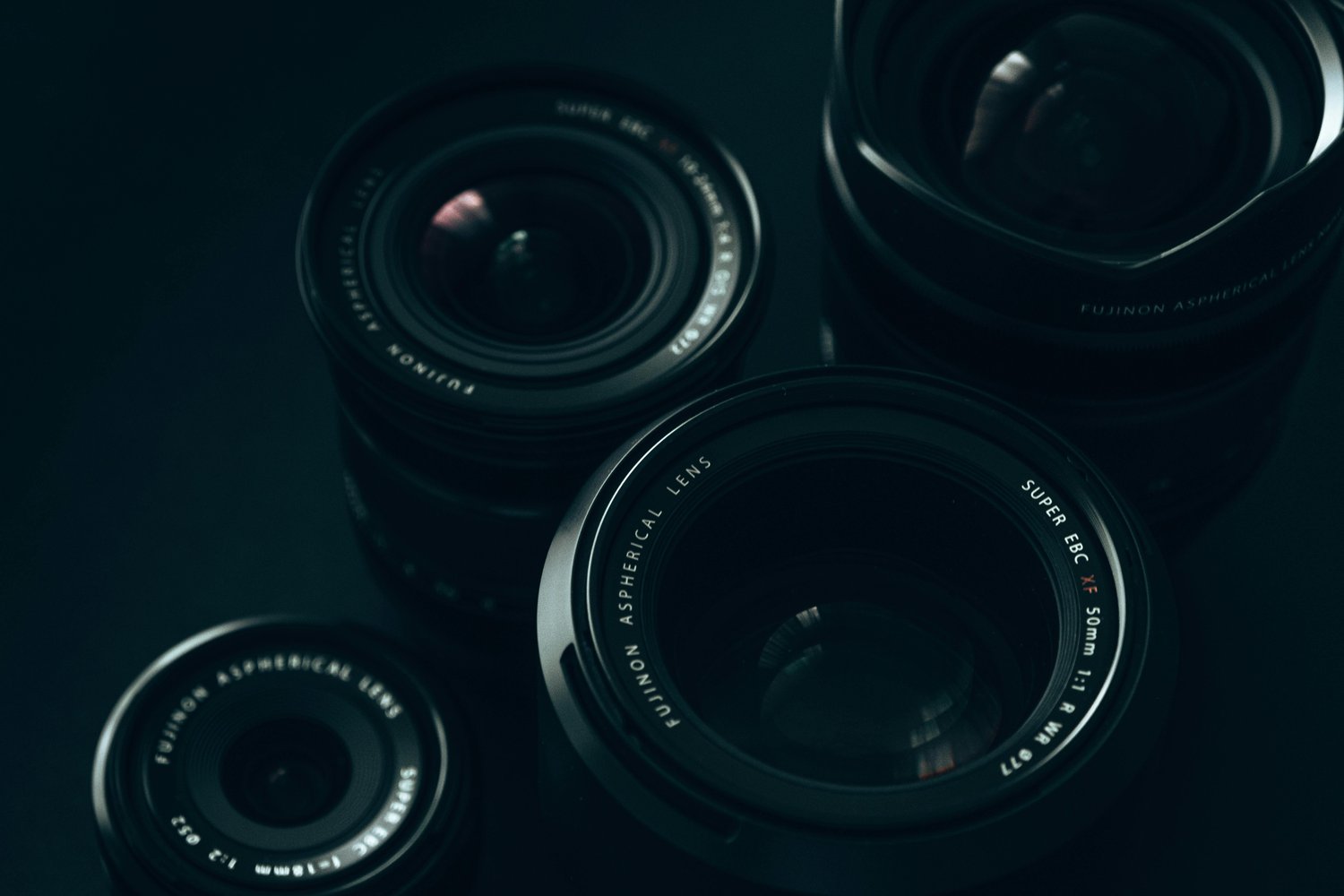 Group of camera lenses.