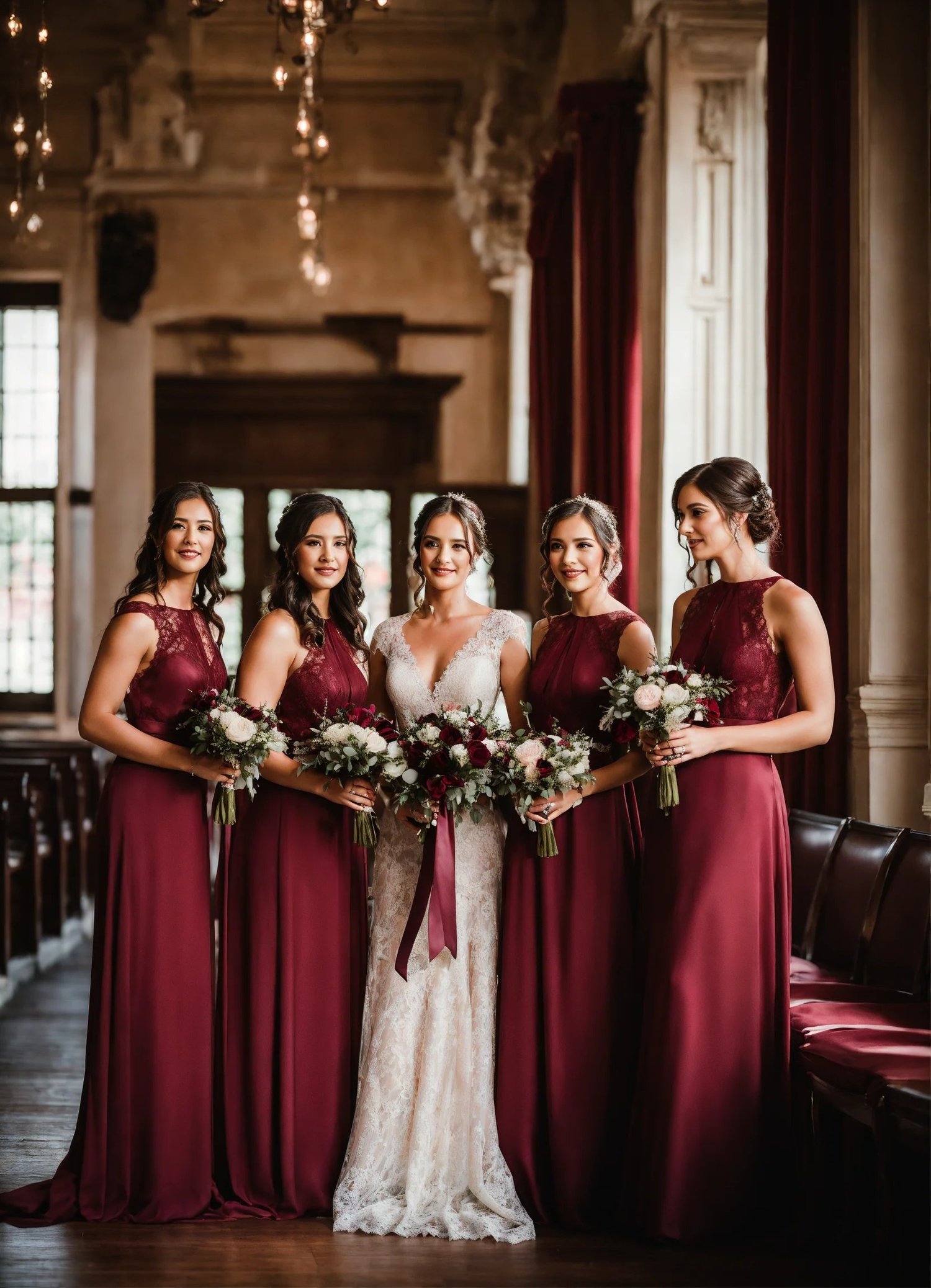 burgundy wedding bridesmaids