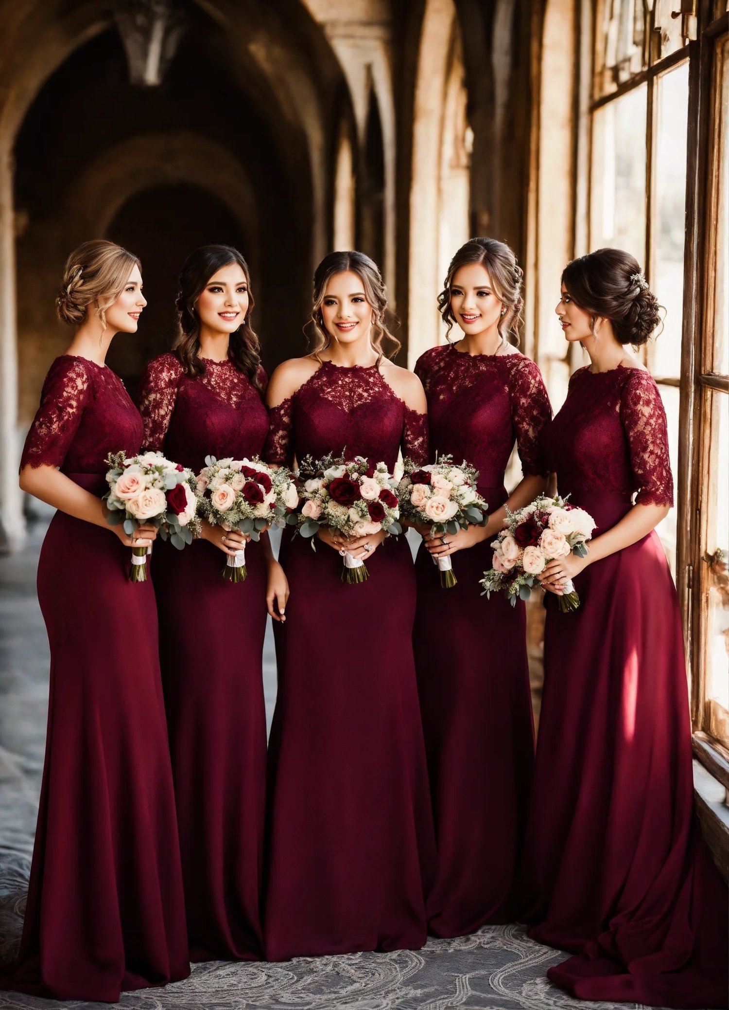 burgundy wedding bridesmaids