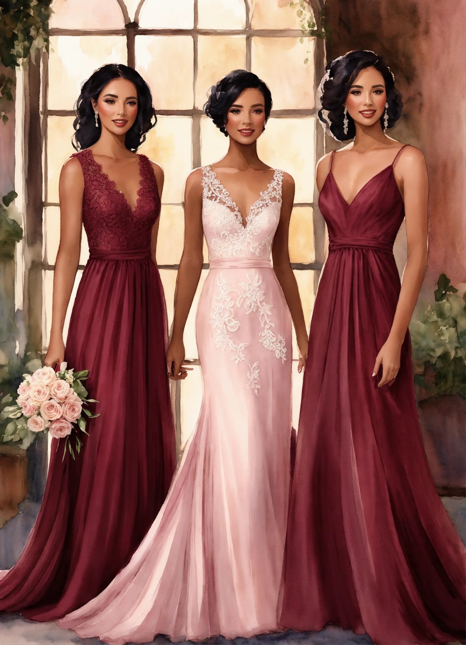 burgundy wedding bridesmaids