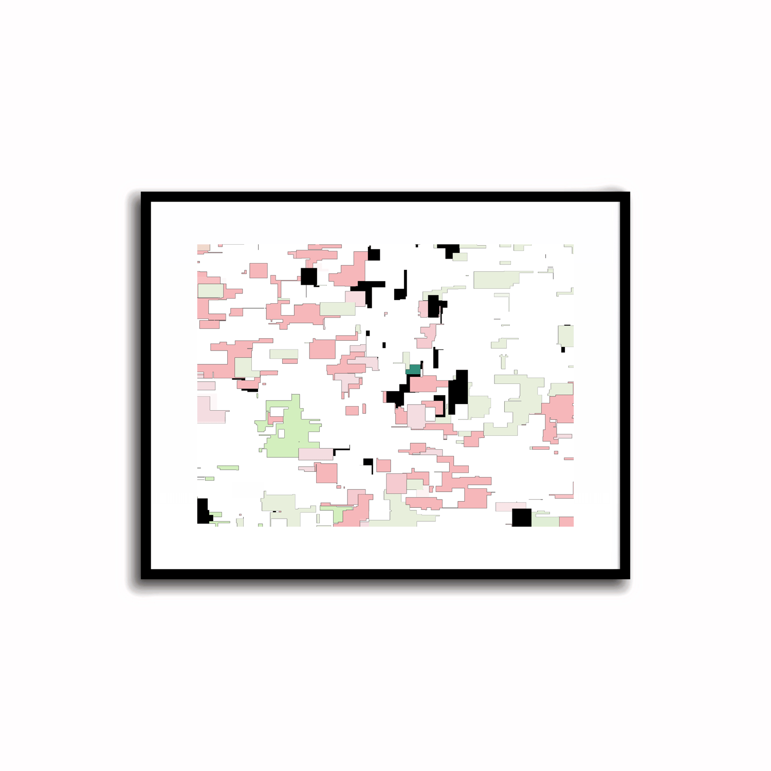 Bright Mid-Century Modern abstract printable art in Coral Pink, Pastel Green, and Teal Blue colors. Perfect for wall, desk, and shelf decor.