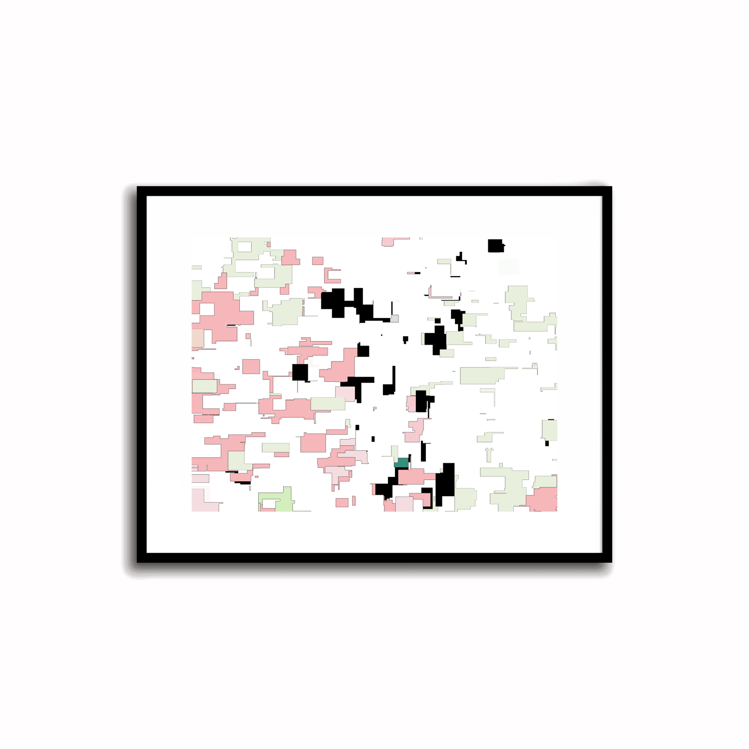 Bright Mid-Century Modern abstract printable art in Coral Pink, Pastel Green, and Teal Blue colors. Perfect for wall, desk, and shelf decor.