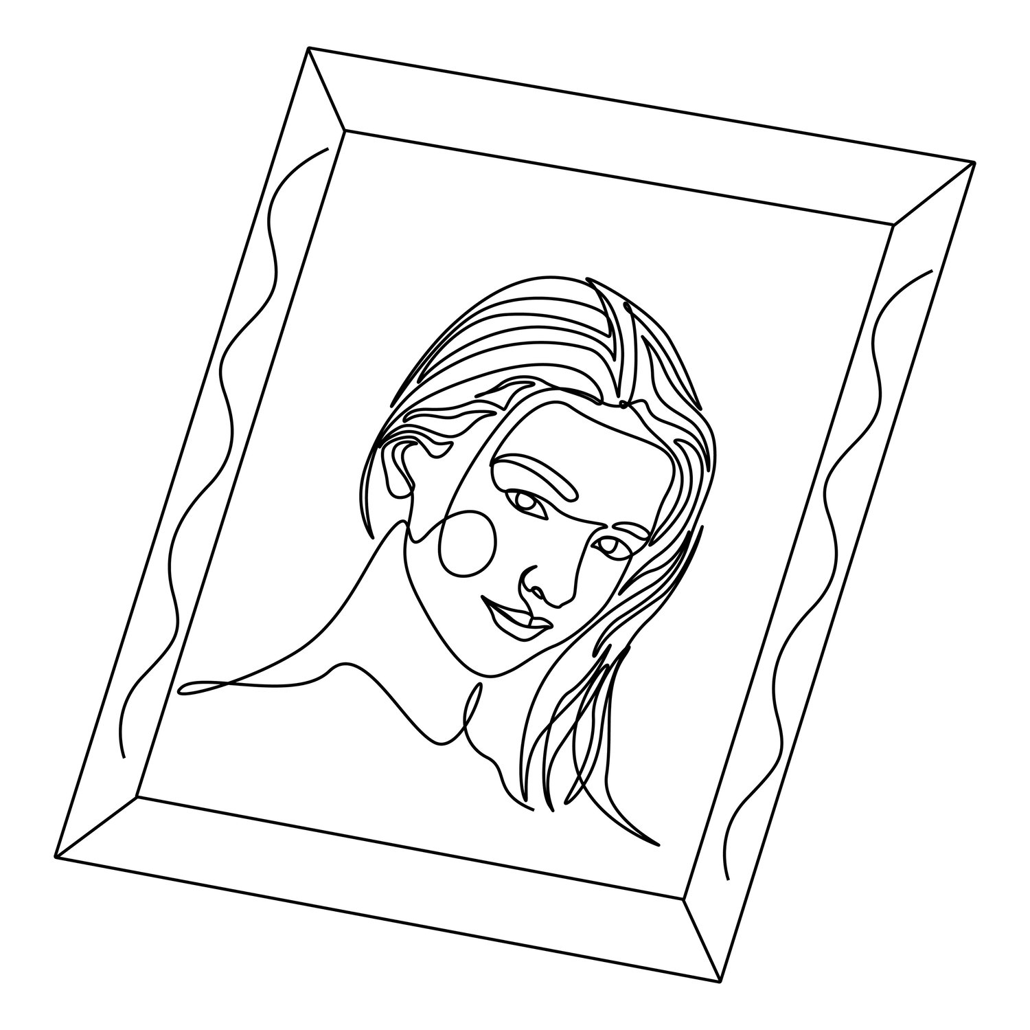 picture frame woman face on pencil drawing