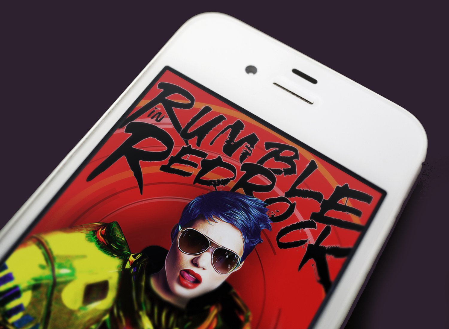 an iPhone with the cover of Rumble in Red Rock on it
