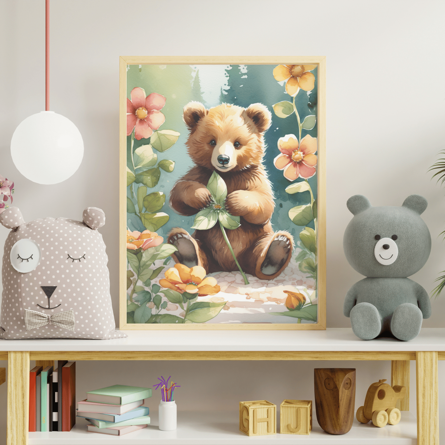 high-quality watercolor painting of a cute bear cub