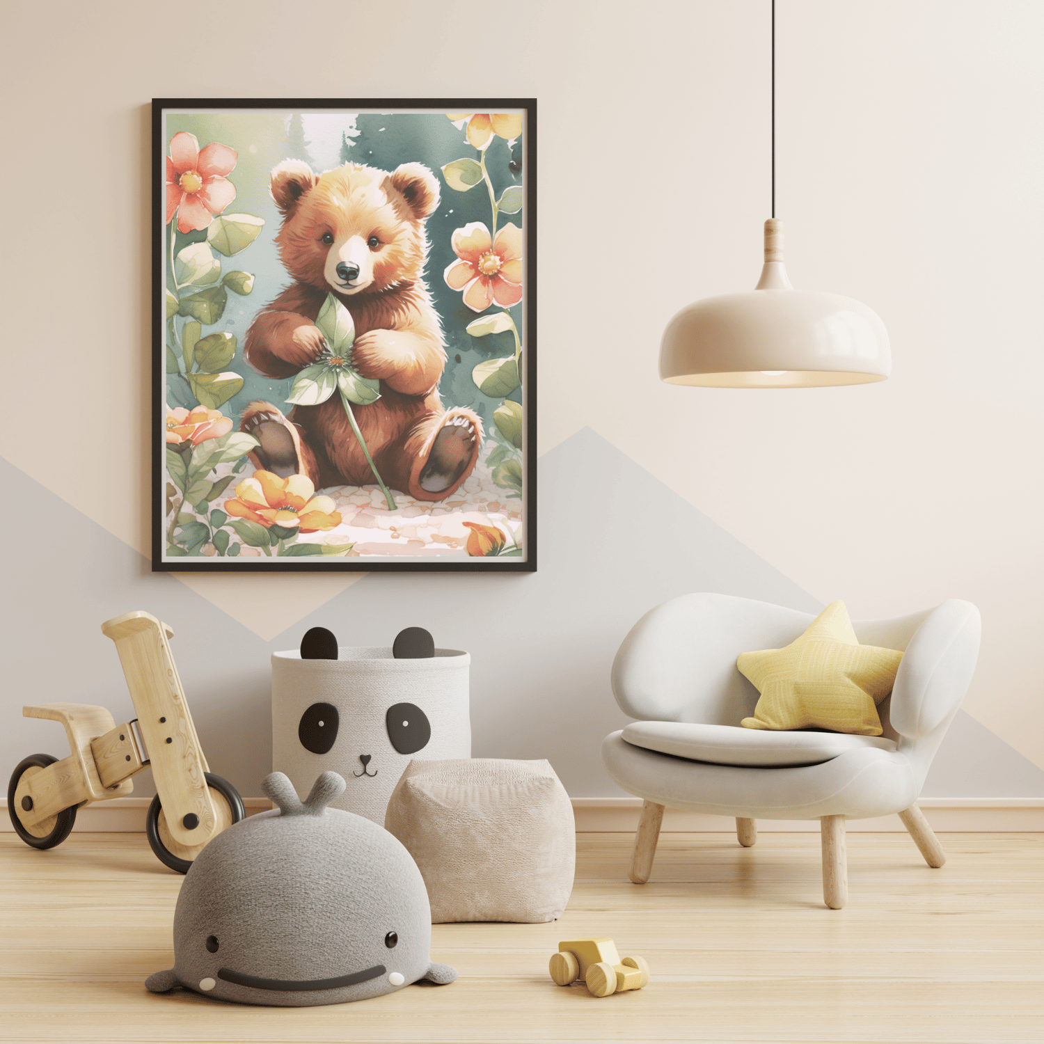 high-quality watercolor painting of a cute bear cub