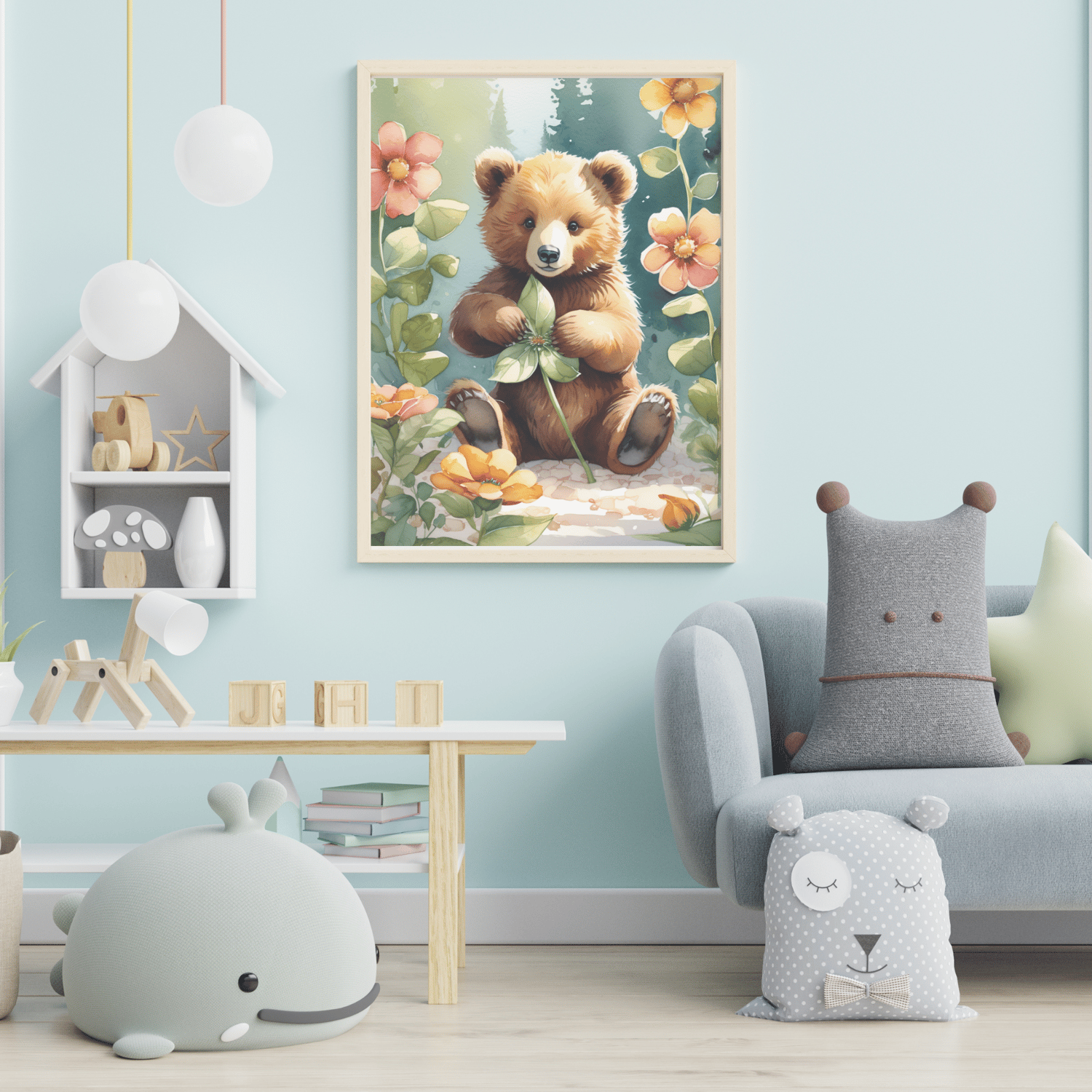 high-quality watercolor painting of a cute bear cub