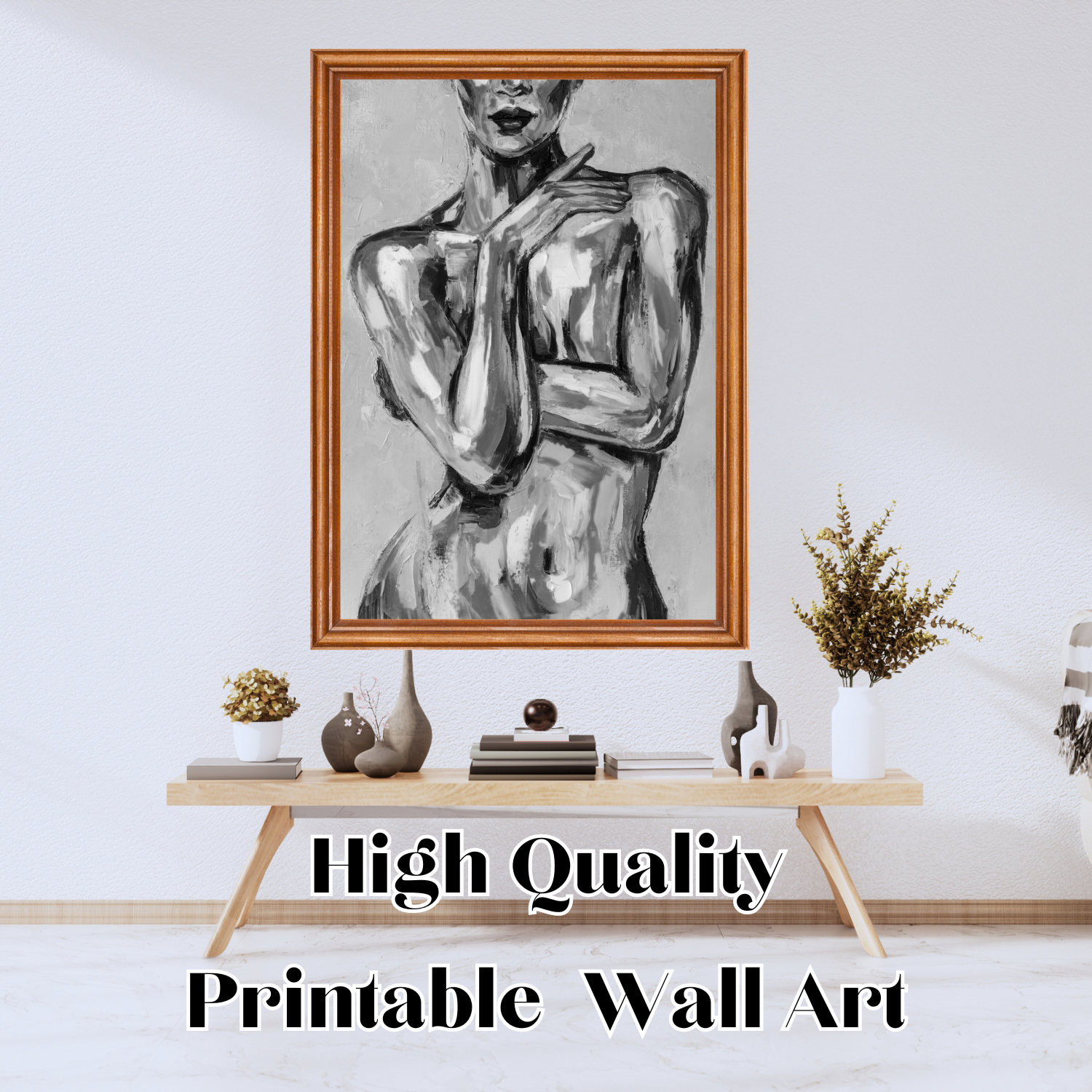 A Black and White Printable Painting of Naked Woman Posing.