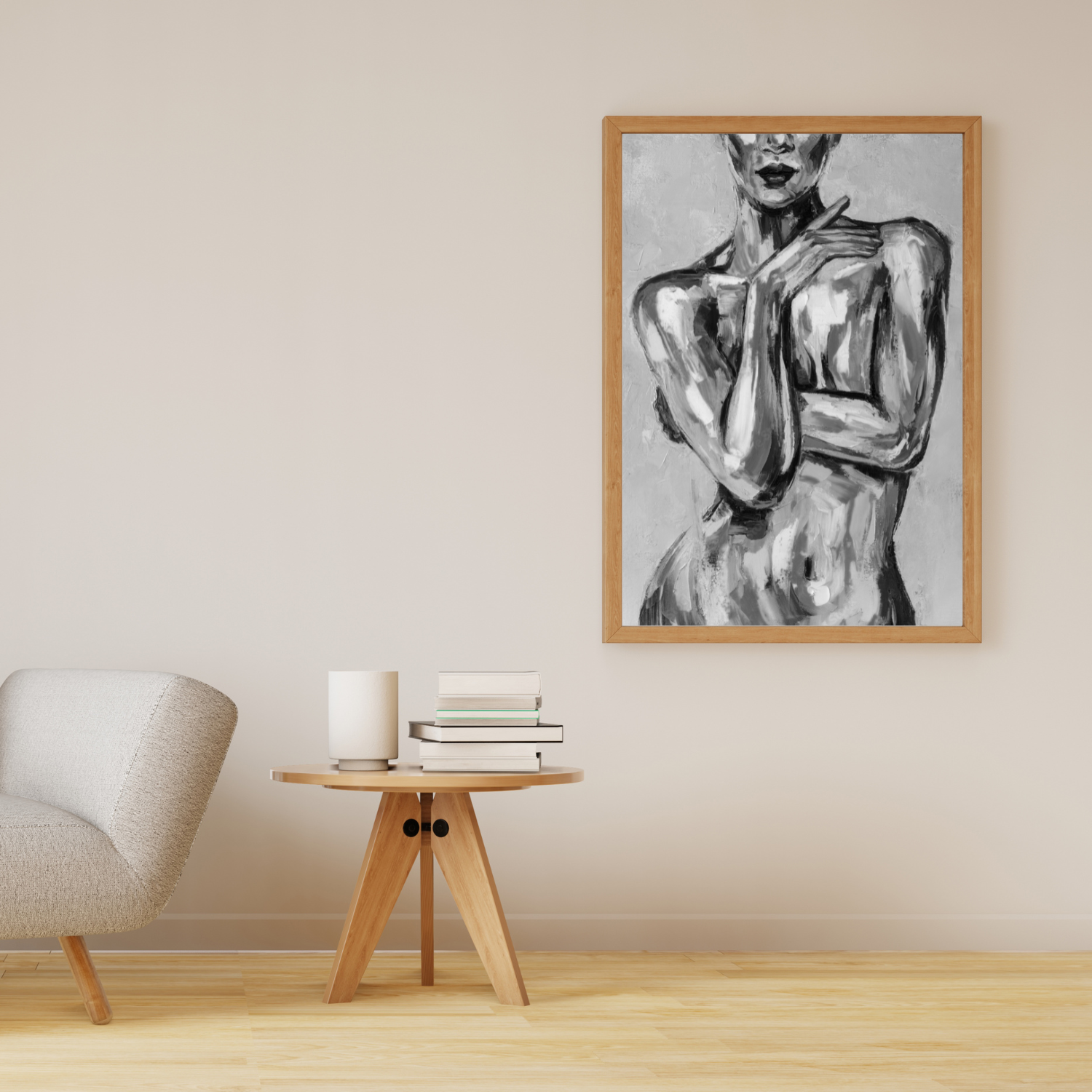 A Black and White Printable Painting of Woman Posing.