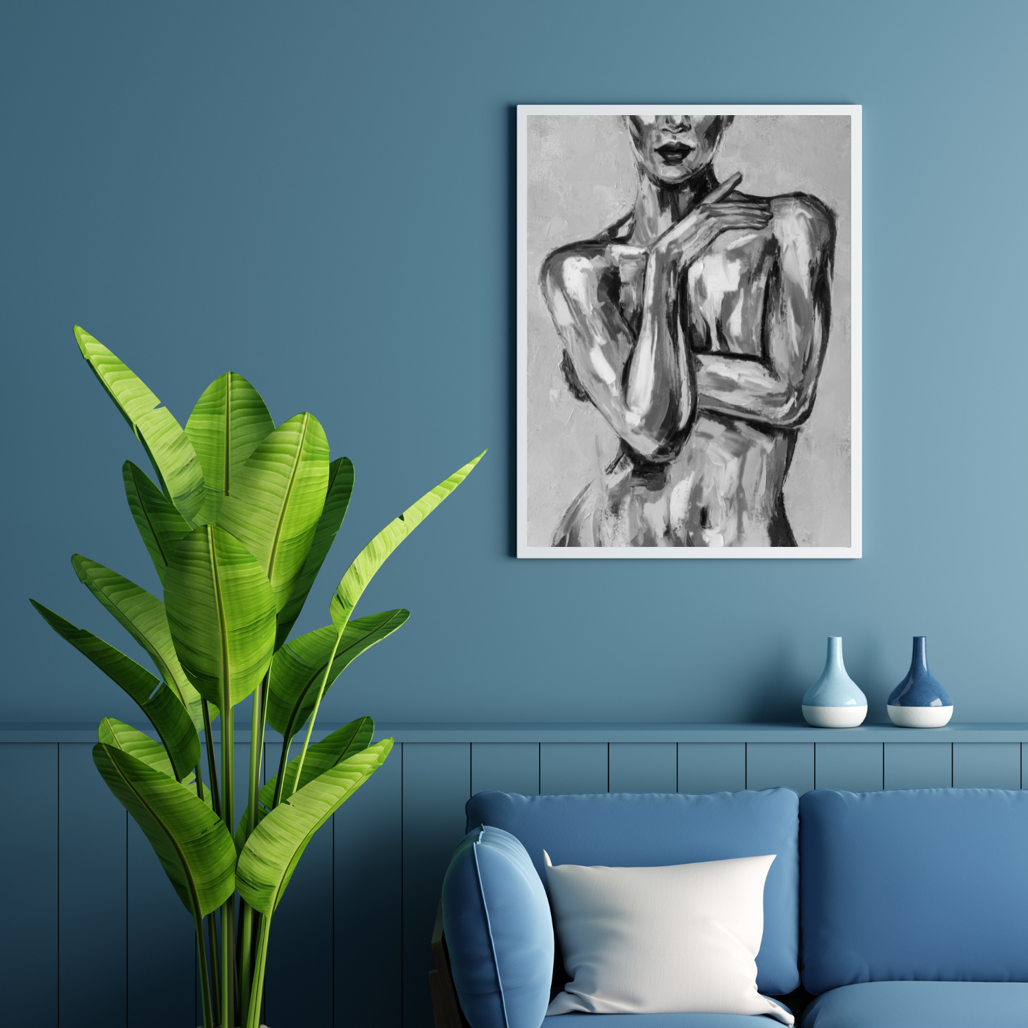 A Black and White Printable Painting of Naked Woman Posing.