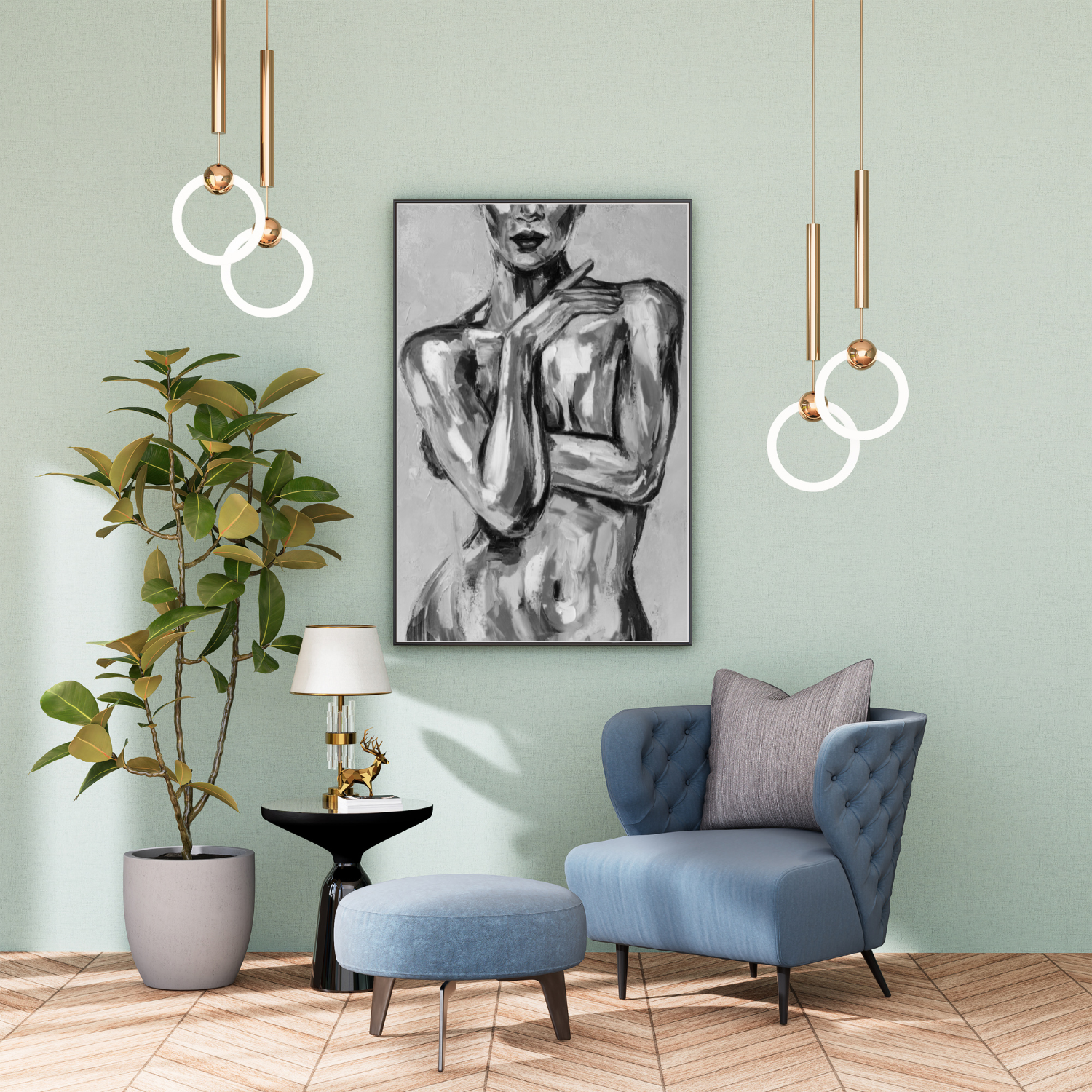 A Black and White Printable Painting of Woman Posing.