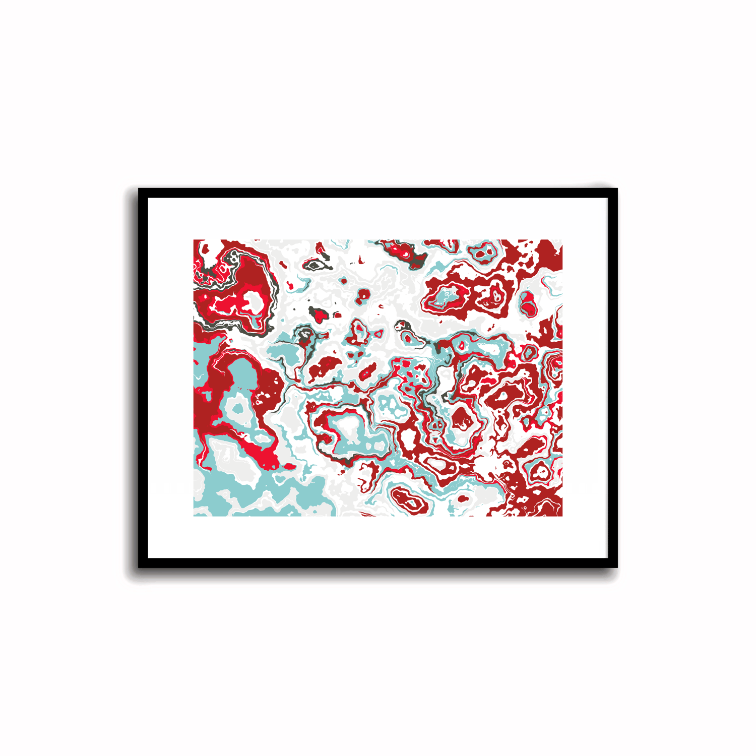 Dynamic and ethereal modern abstract art prints in Firebrick Red, Alabaster, Light Steel Blue, Arctic Charcoal, and Crimson Glory. Perfect for wall, desk, and shelf decor.