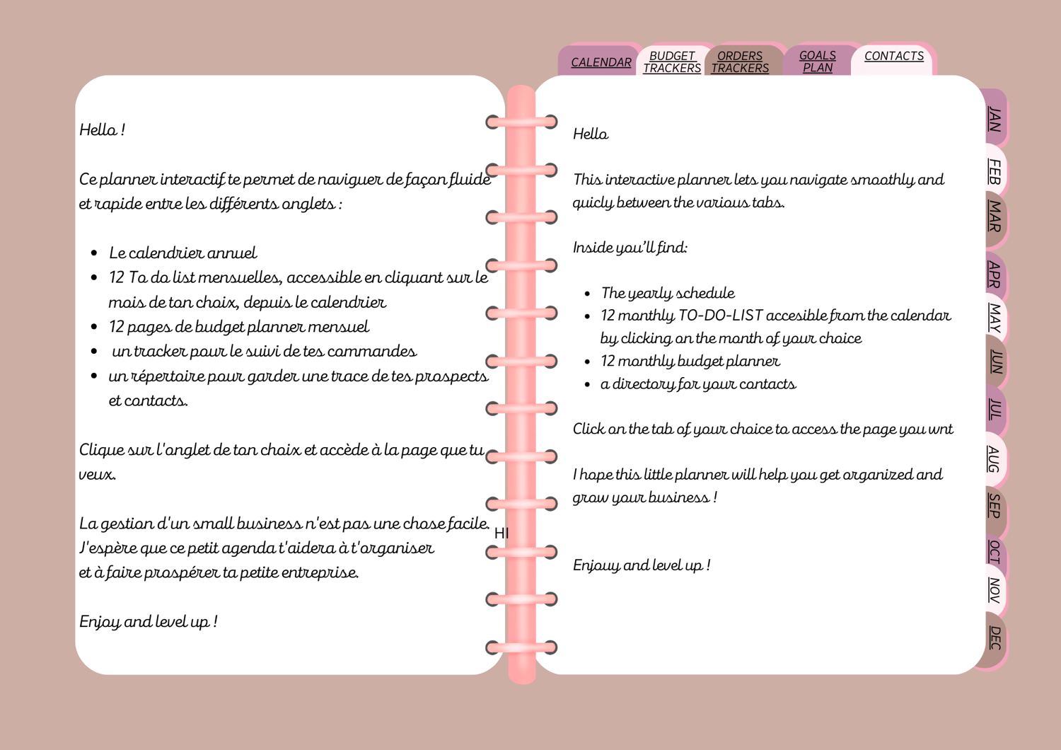 Le produit numérique idéal pour faire des ventes rapidement sur ETSY.  Agenda intéractif, à remplir via son téléphone et tablette