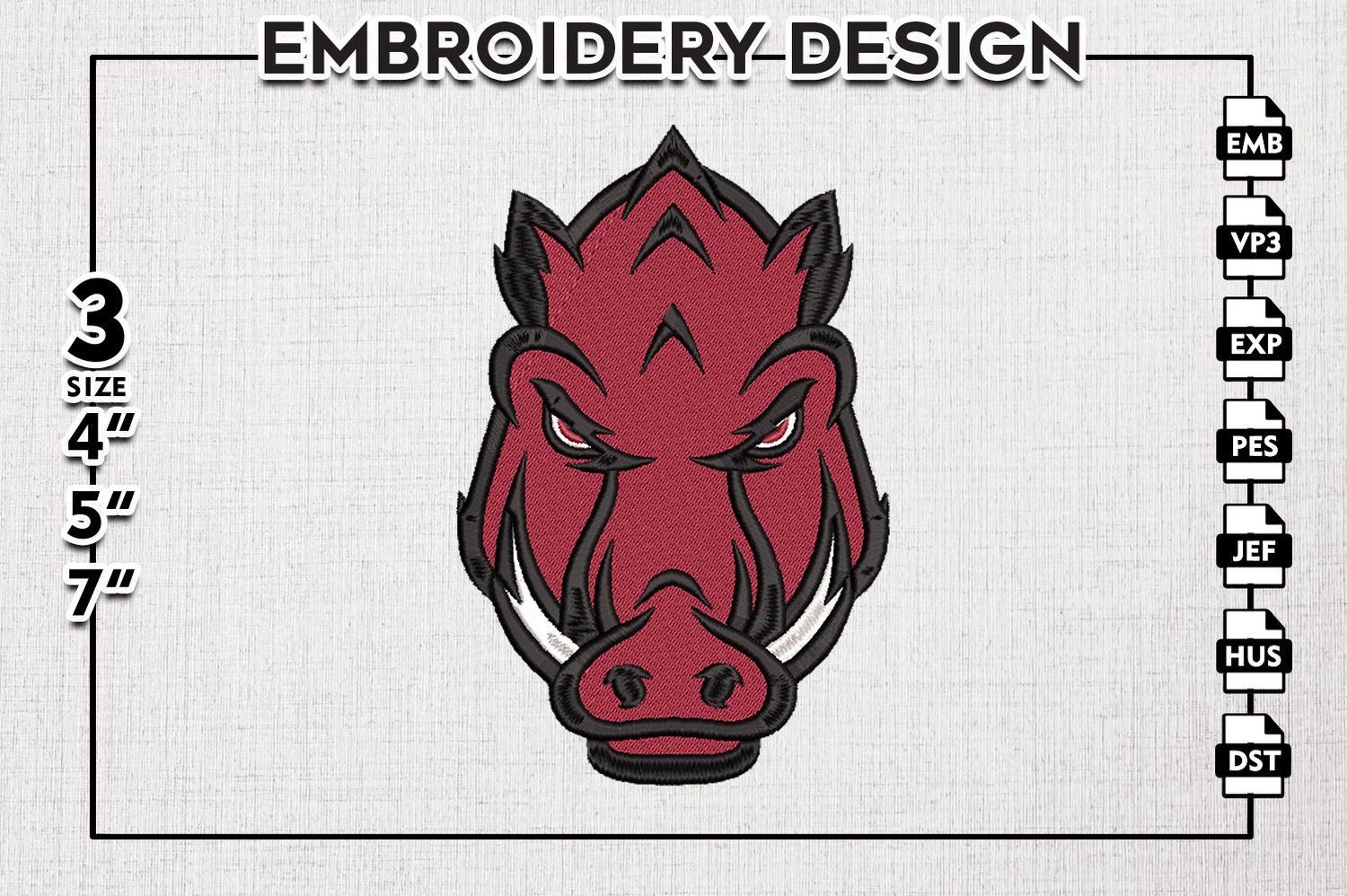Embroidered Arkansas Razorbacks Ncaa Arkansas Razorbacks Head Mascot Logo Embroidery, NCAA Arkansas ...