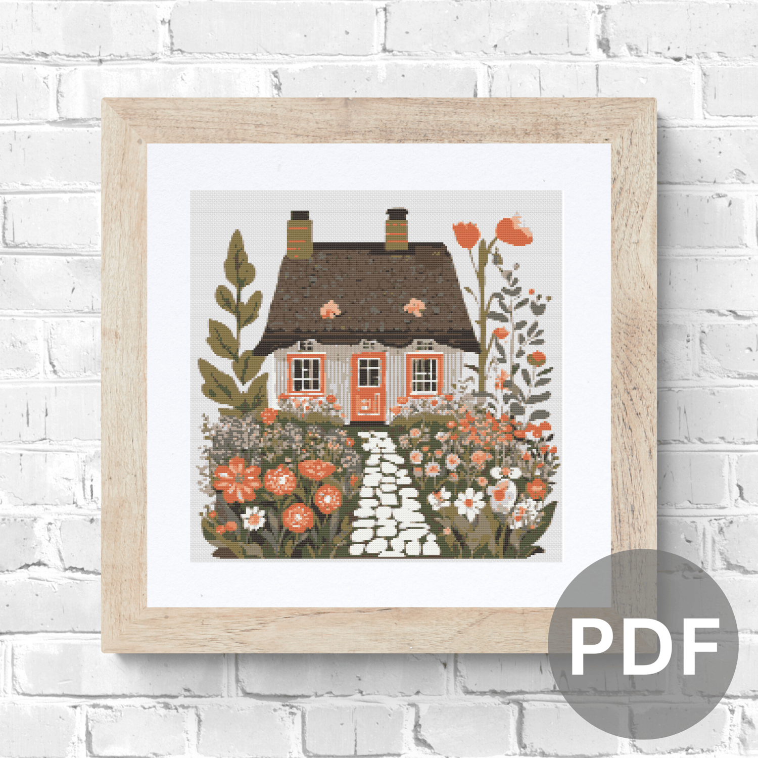 Cottage and Flowers Cross Stitch Pattern PDF Instant Digital Download