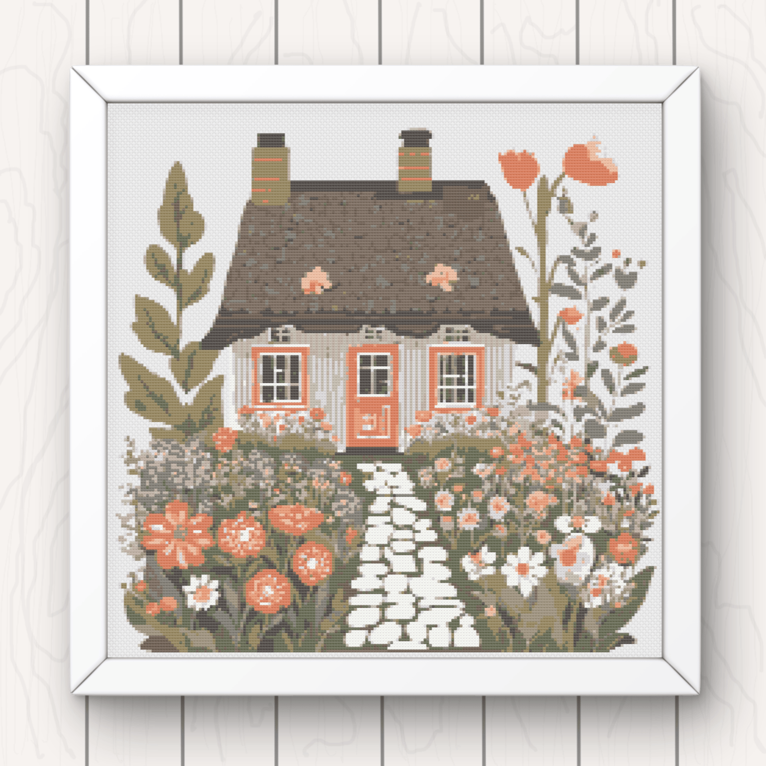 Cottage and Flowers Cross Stitch Pattern PDF Instant Digital Download