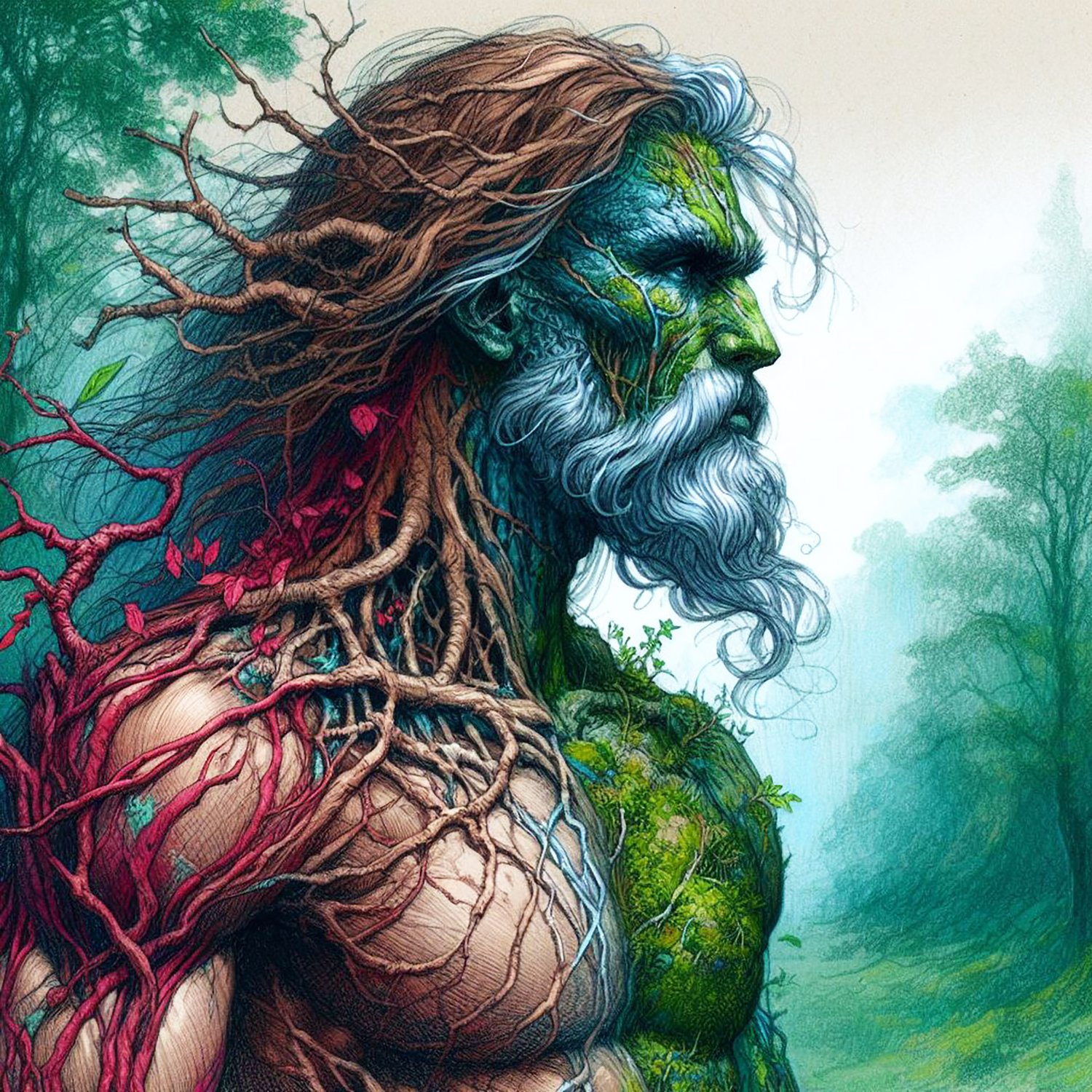 pagan tree man, celtic god, cerrunnos, trees, forest