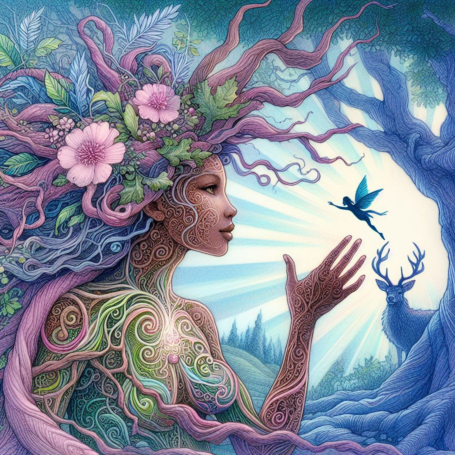 dryads, nymphs, gods, mythology, tree sprites, forest, trees