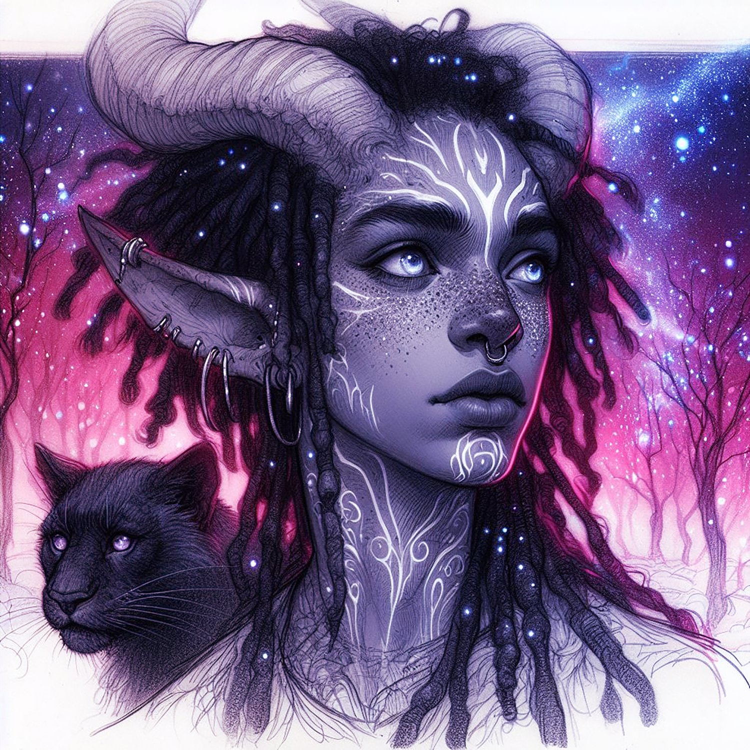 faun, fauns, panther, black panther, nymph, forest, fantasy, wallpaper