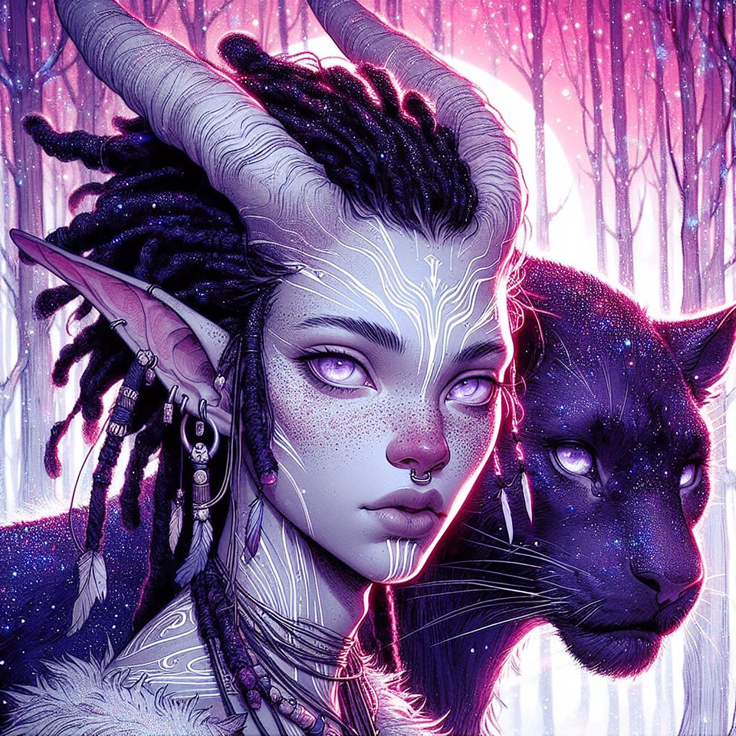 faun, panther, fantasy, wallpaper