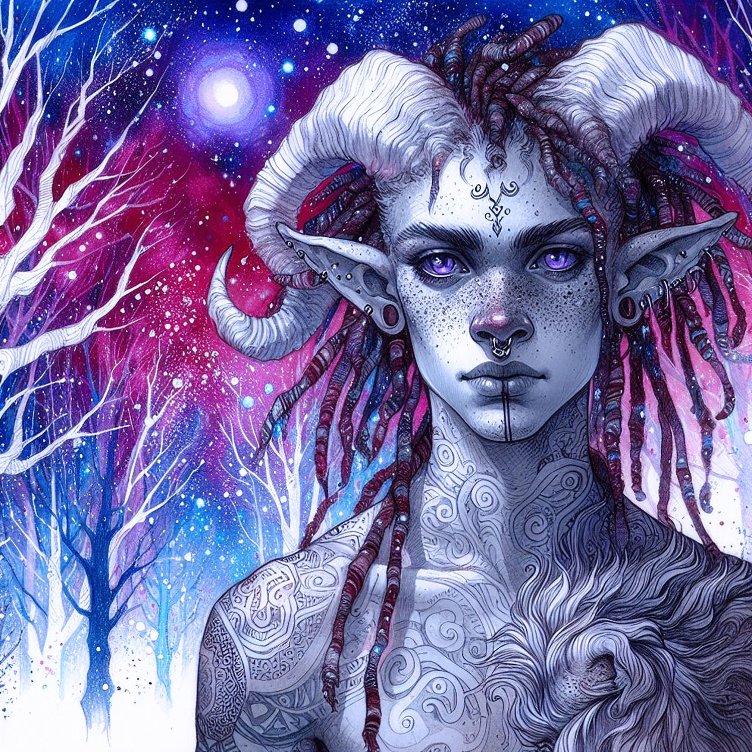 Faun, Fauns, Elf, elves, nymphs, ethereal, folklore, fantasy, wallpapers, lion, white lion, red forest, trees, forest