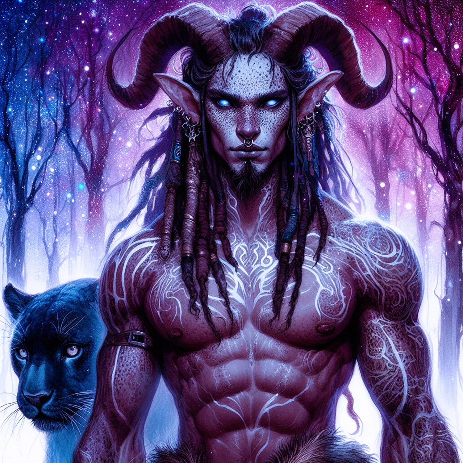 Faun, Fauns, Elf, elves, nymphs, ethereal, folklore, fantasy, wallpapers, panther, forest, trees, fores