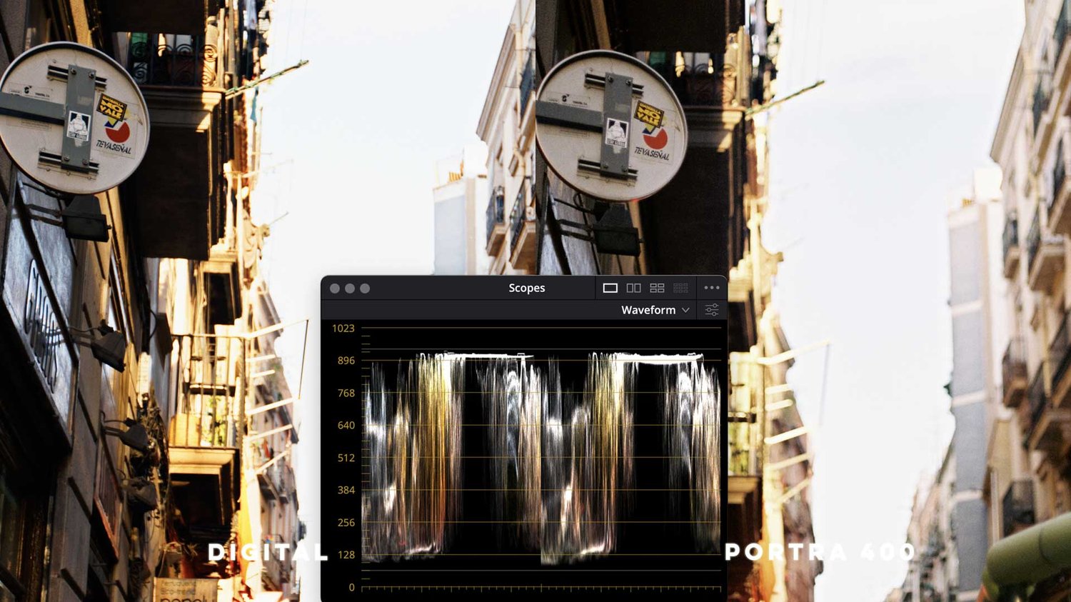Waveform comparison of digital video compared to Kodak Portra 400 film stock.