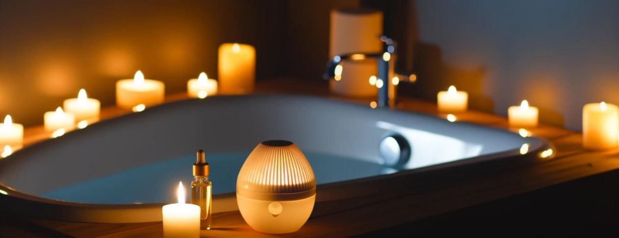 In this serene and tranquil setting, designed as part of the Total Realignment Recovery 8-week program, participants are introduced to the healing practice of aromatherapy to aid in their recovery process. The image captures a luxurious bath, symbolizing 