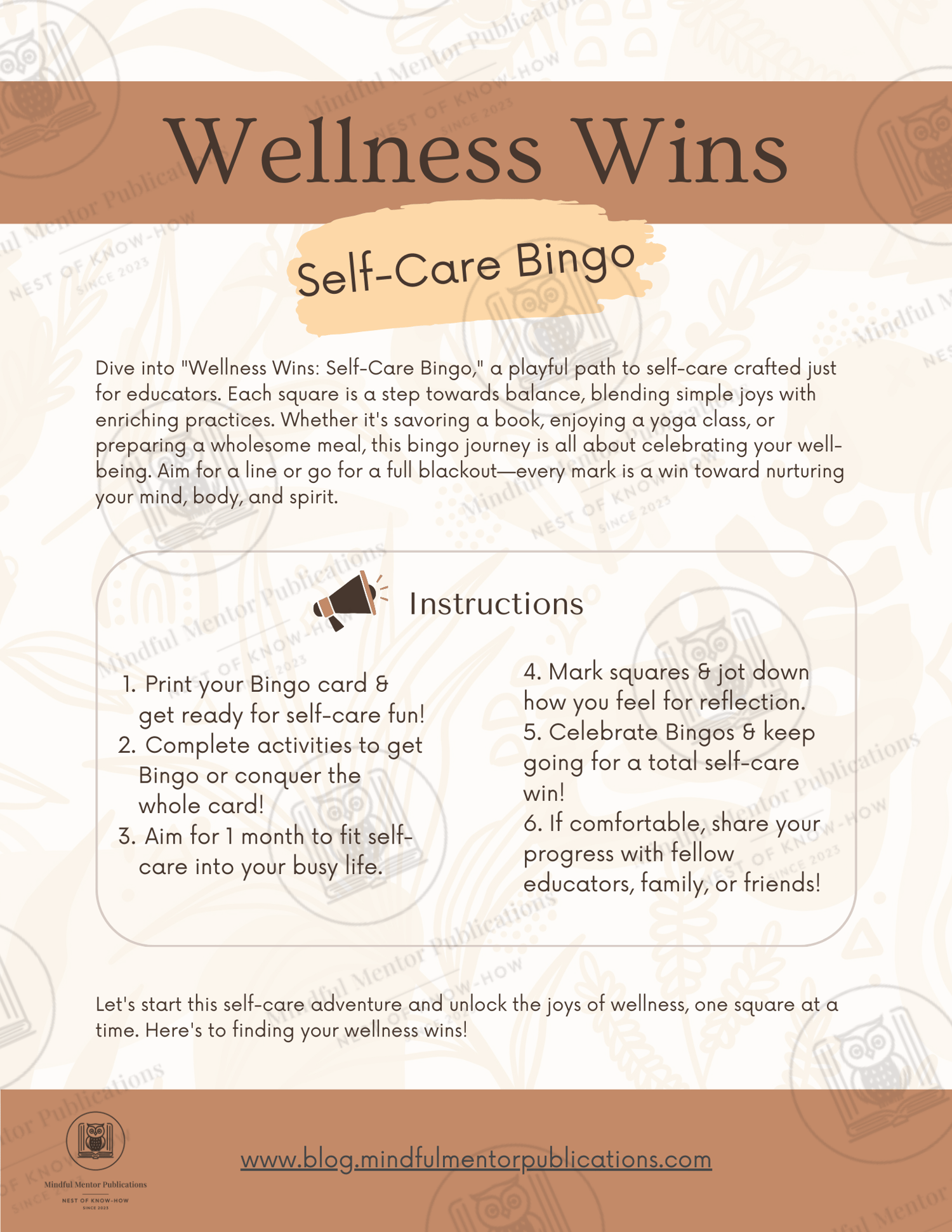 Wellness Wins: Self-Care Bingo introduction page