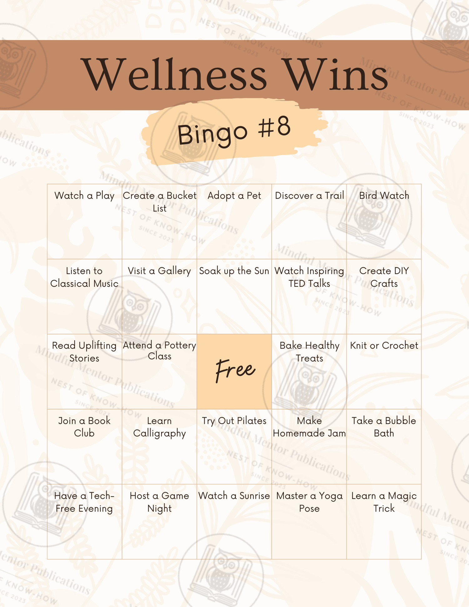 Self-Care Bingo card #8
