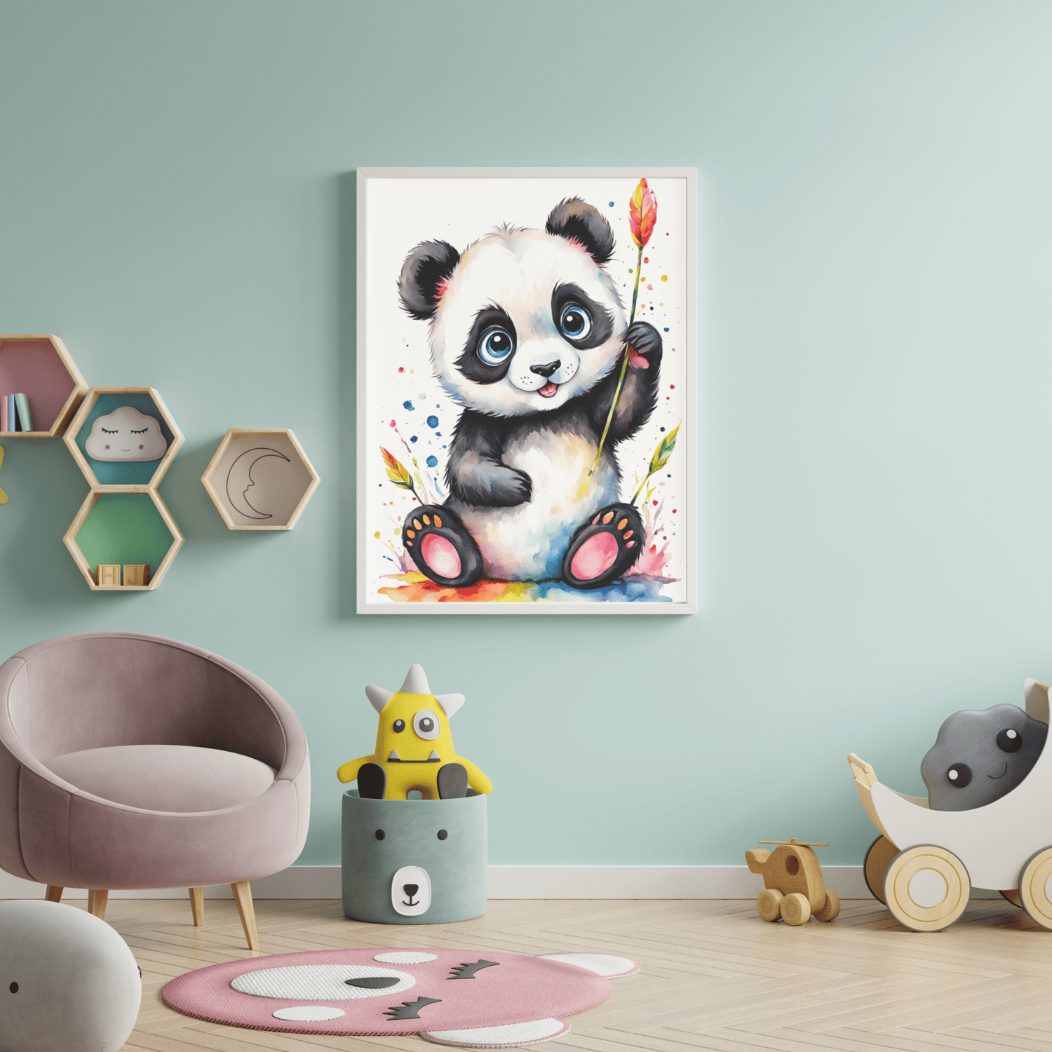 children's room with a picture on the wall