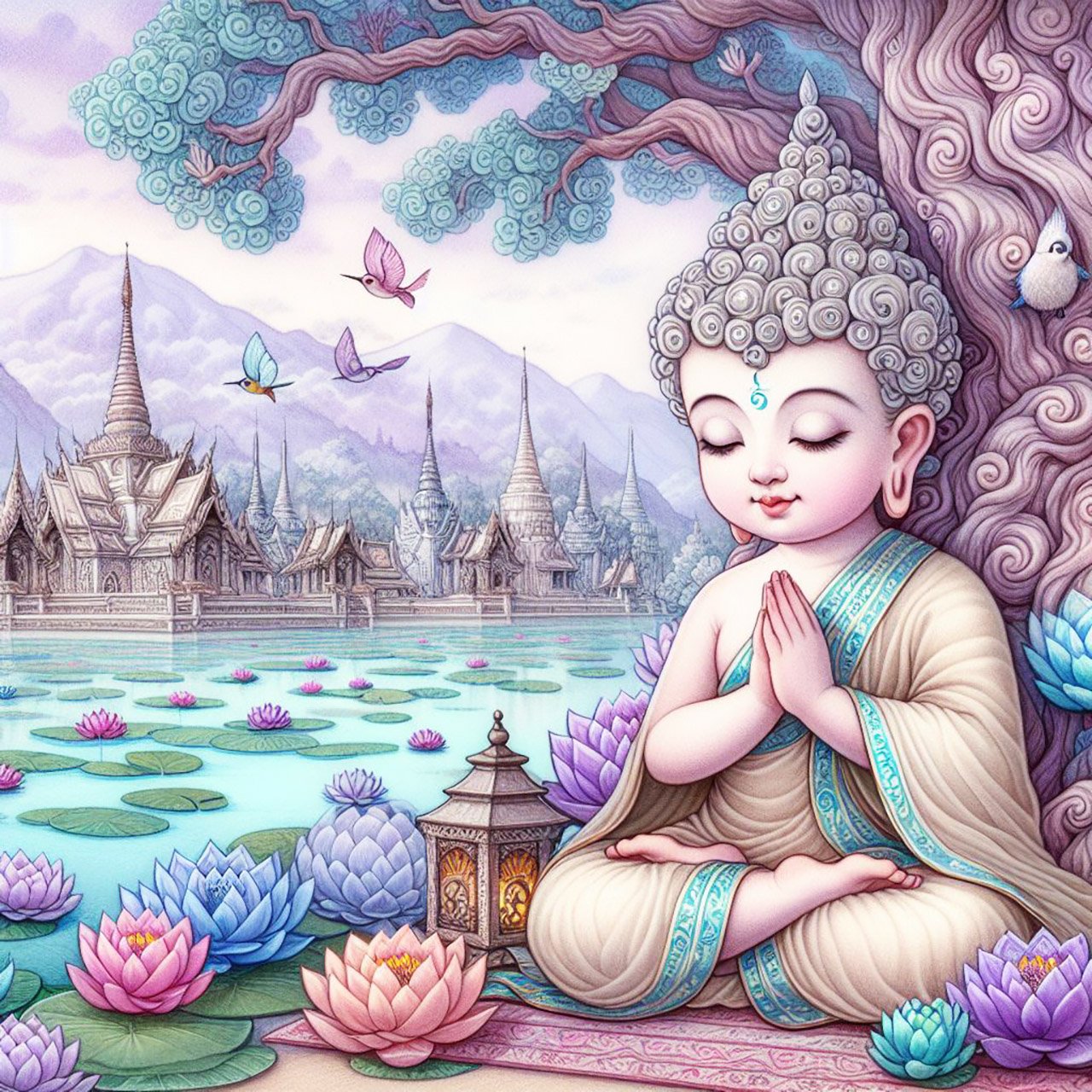 Buddha, buddhism, budhist, Spiritual, Monasteries, Temples, Lotus Flowers, fantasy, wallpapers, prays, meditates, meditation, Buddha children, lakes, forest, mountains, trees