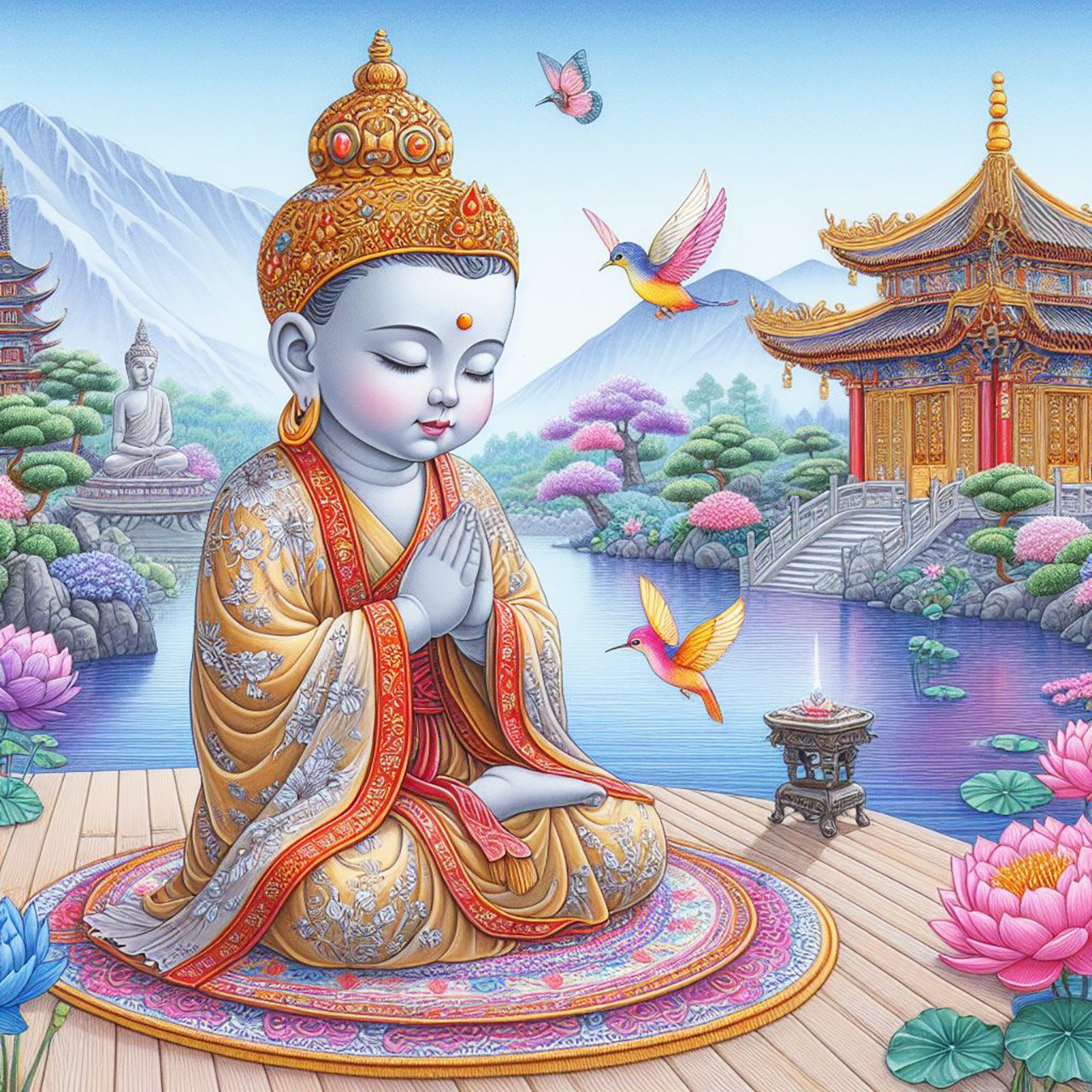 Buddha, buddhism, budhist, Spiritual, Monasteries, Temples, Lotus Flowers, fantasy, wallpapers, prays,meditates, meditation, Buddha children, lakes, forest, mountains, trees