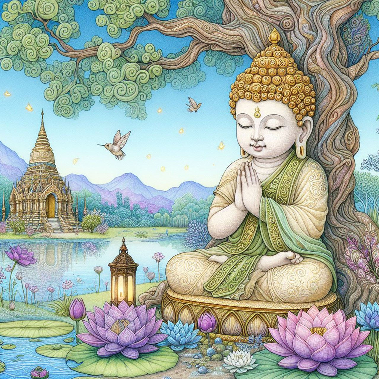 Buddha, buddhism, budhist, Spiritual, Monasteries, Temples, Lotus Flowers, fantasy, wallpapers, prays,meditates, meditation, Buddha children, lakes, forest, mountains, trees